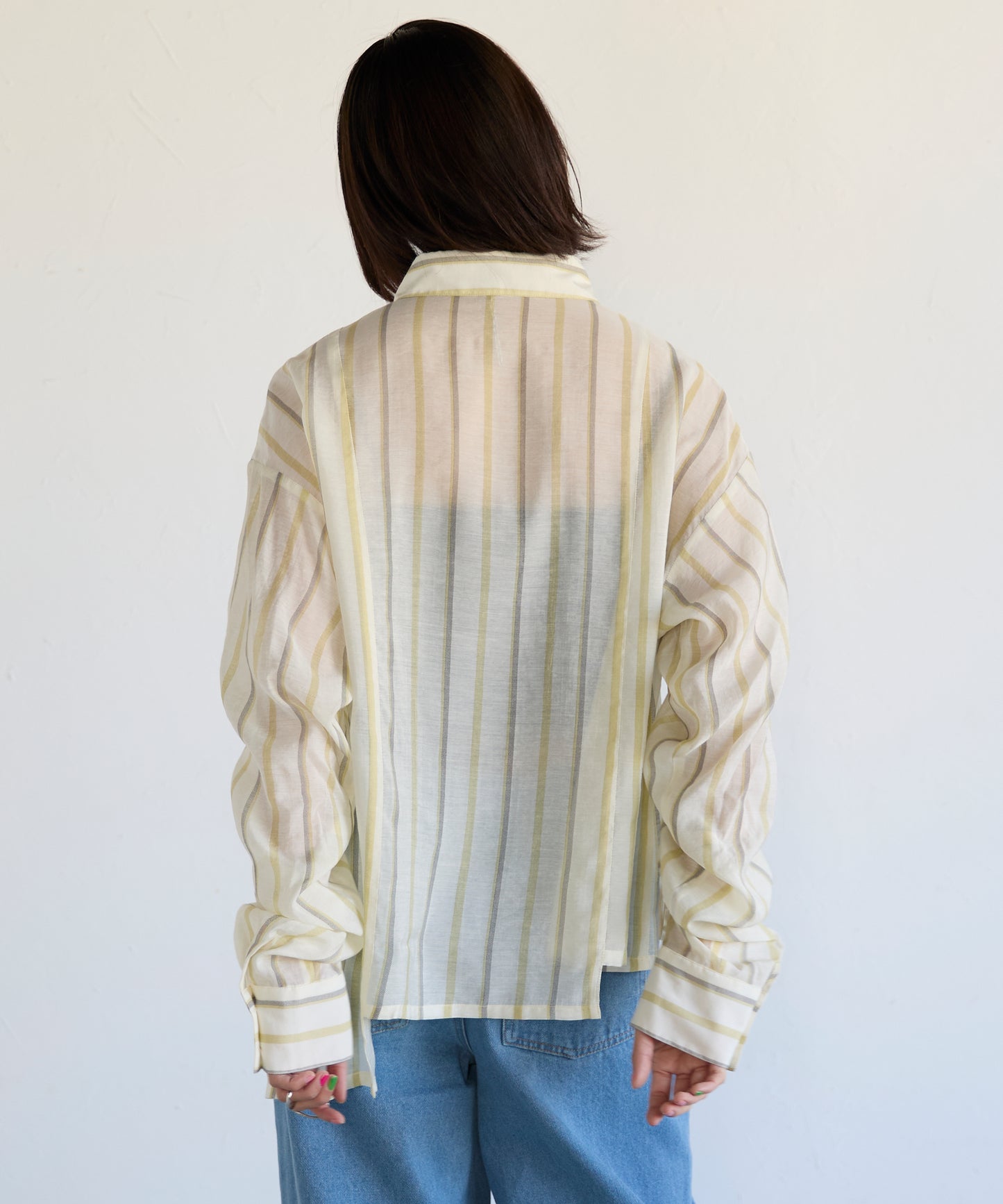 Drawstring Sleeve Stripe Shirt　ドロストスリーブストライプシャツ