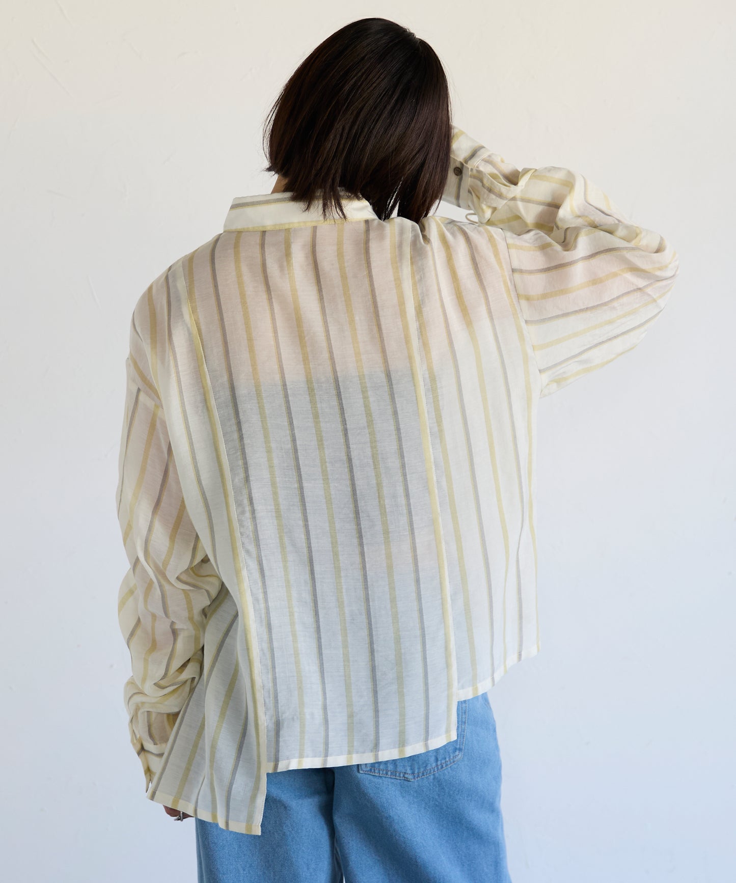 Drawstring Sleeve Stripe Shirt　ドロストスリーブストライプシャツ