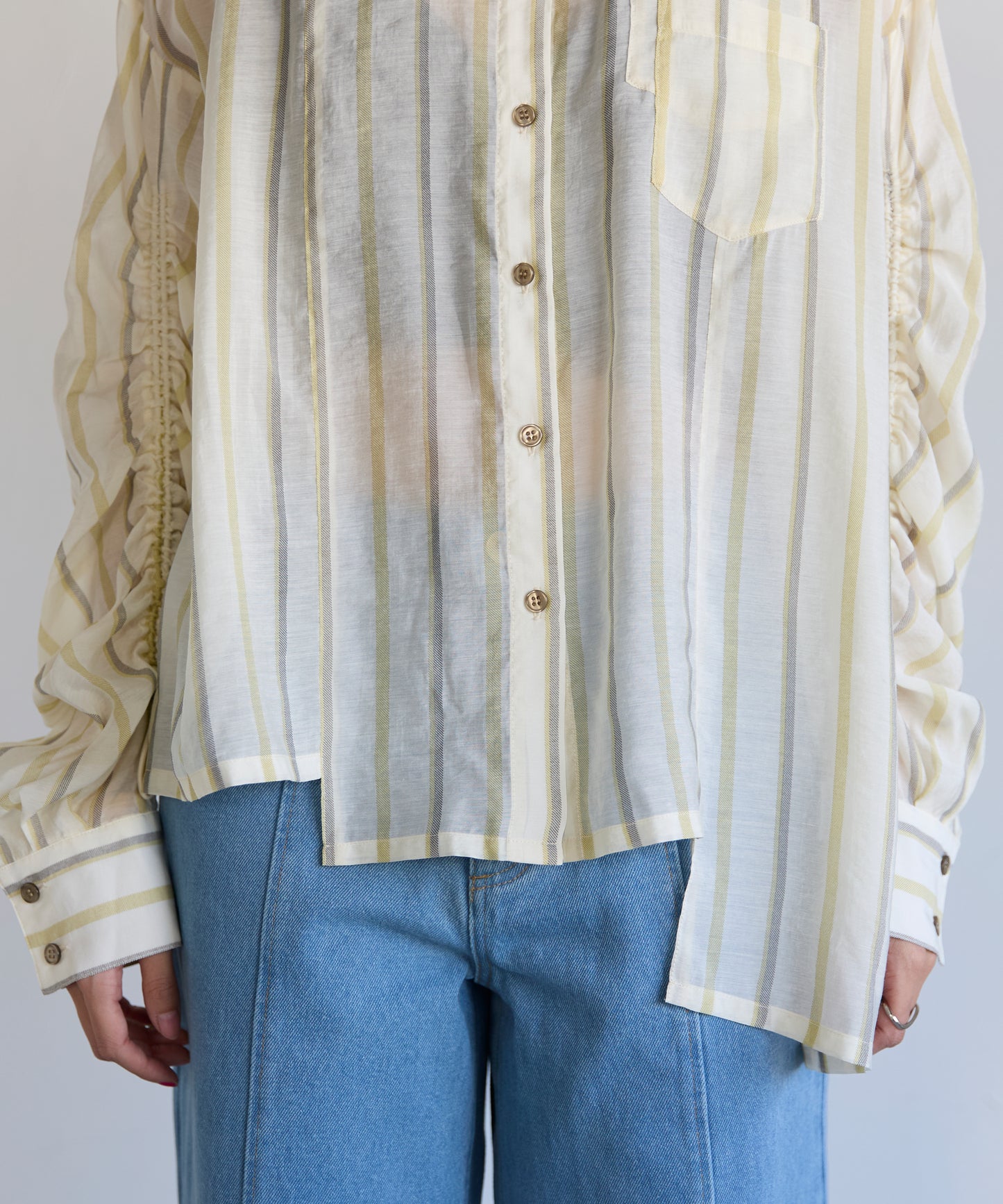 Drawstring Sleeve Stripe Shirt　ドロストスリーブストライプシャツ