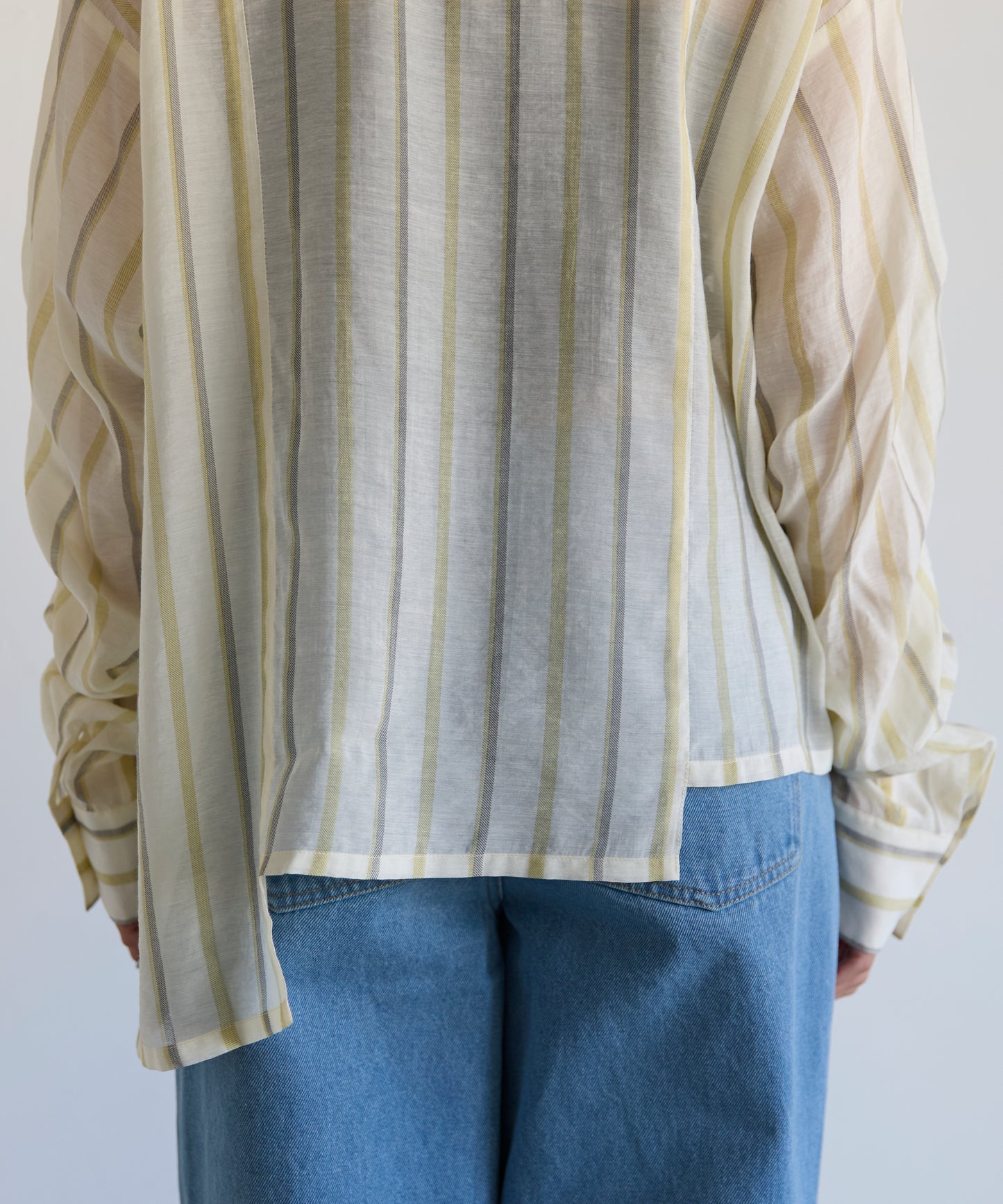 Drawstring Sleeve Stripe Shirt　ドロストスリーブストライプシャツ