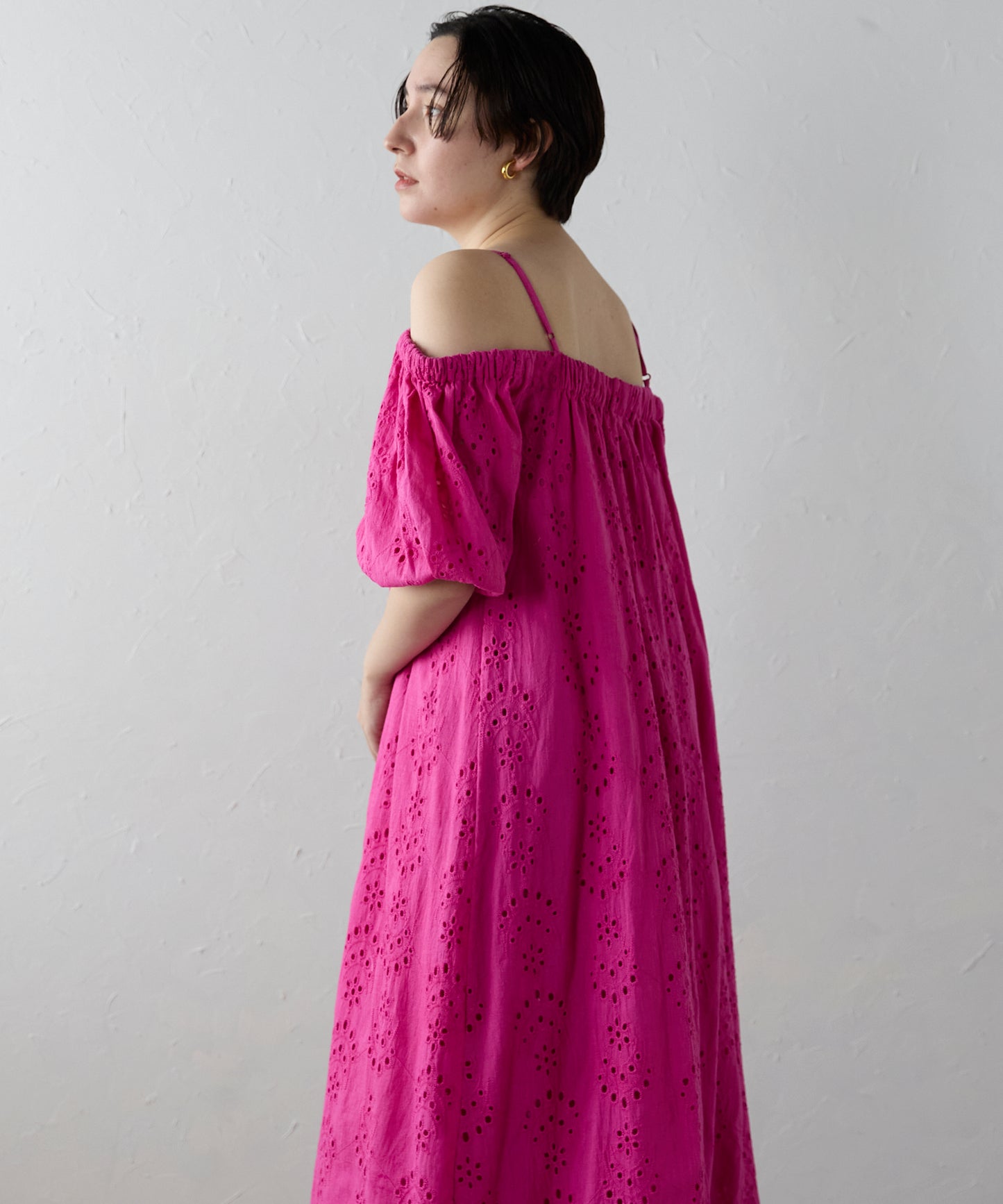 Indian cut work off shoulder one-piece　インドカットワークオフショルワンピ