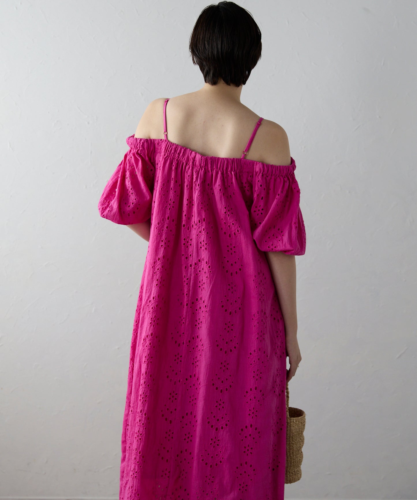 Indian cut work off shoulder one-piece　インドカットワークオフショルワンピ