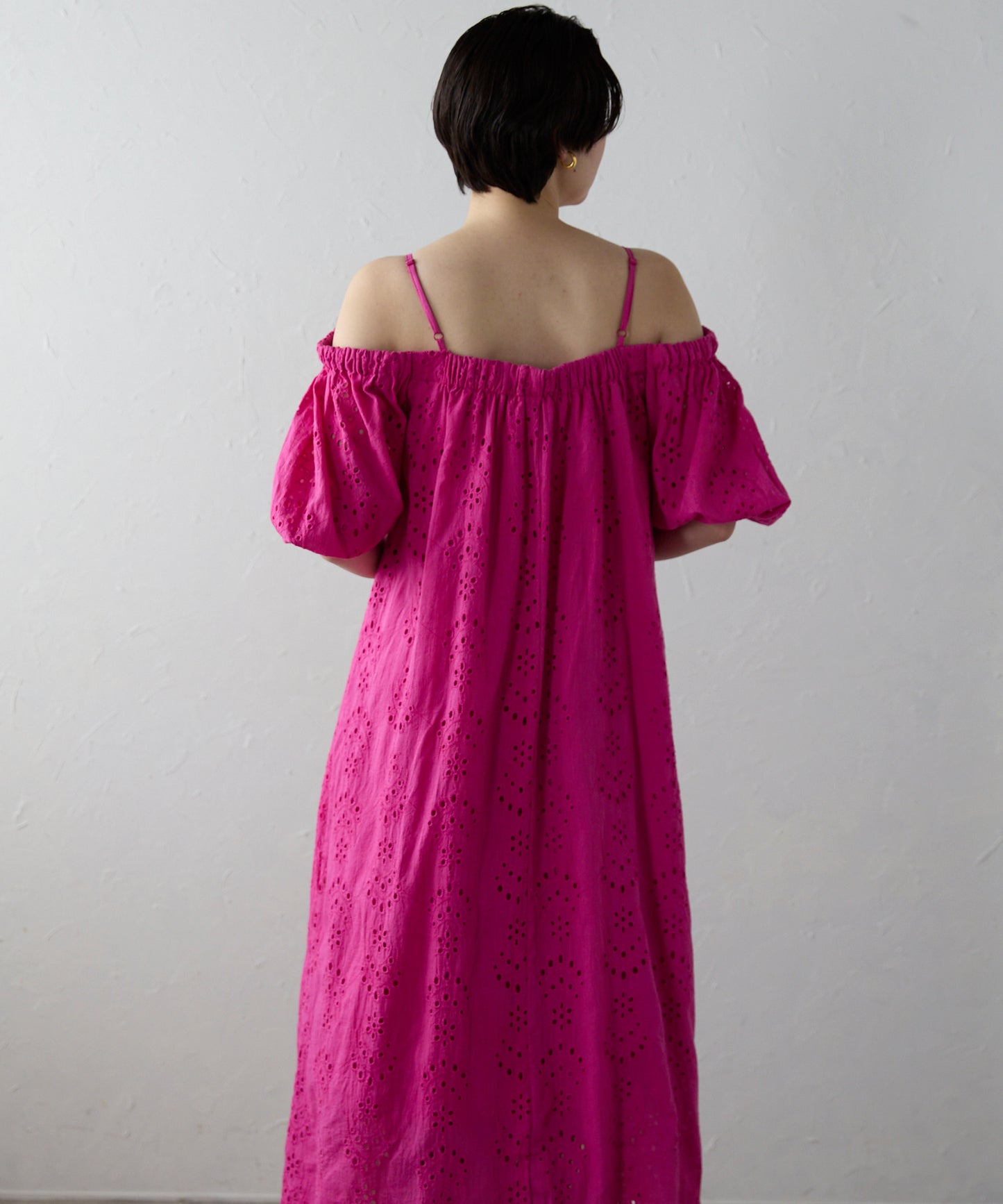 Indian cut work off shoulder one-piece　インドカットワークオフショルワンピ