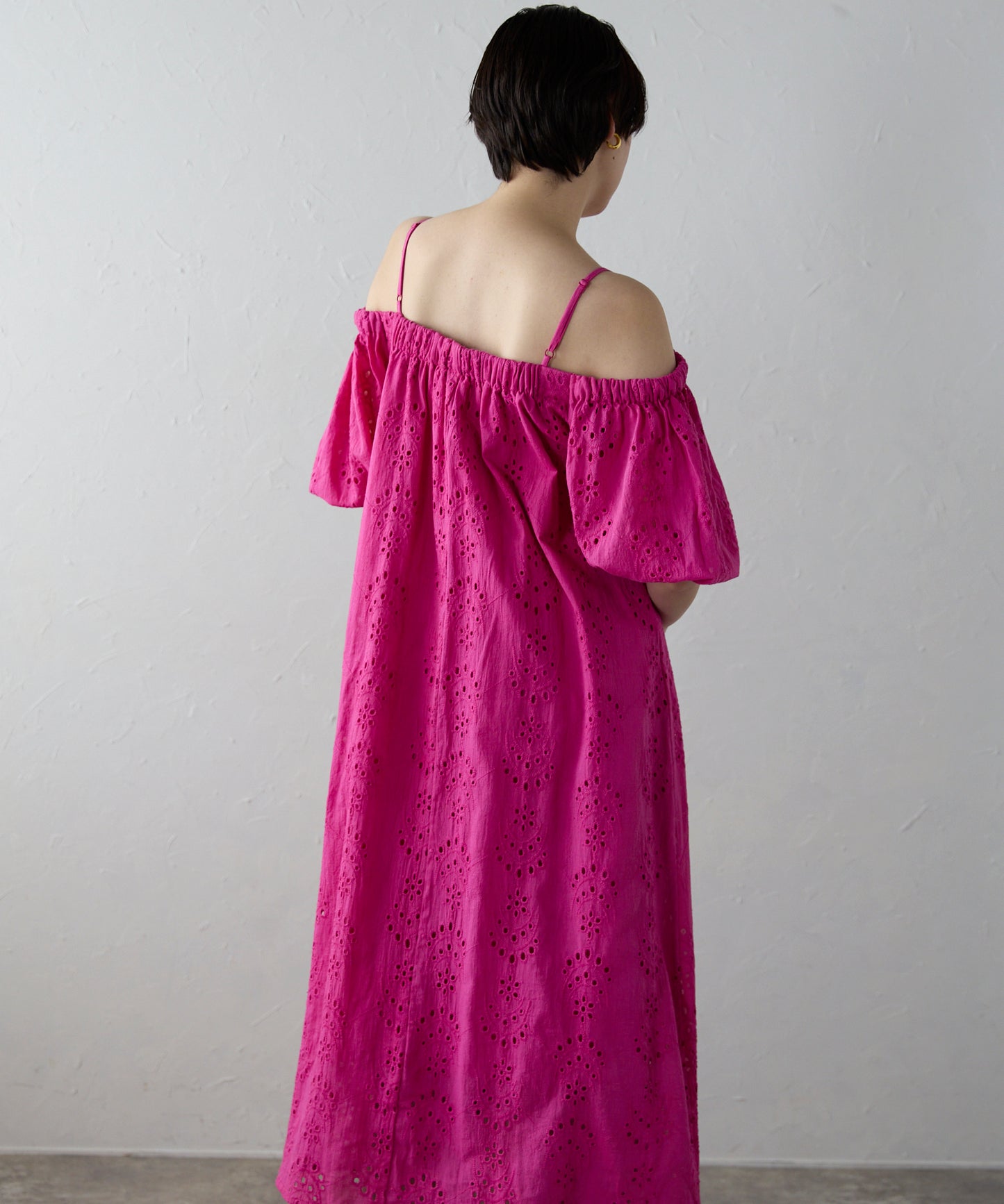 Indian cut work off shoulder one-piece　インドカットワークオフショルワンピ