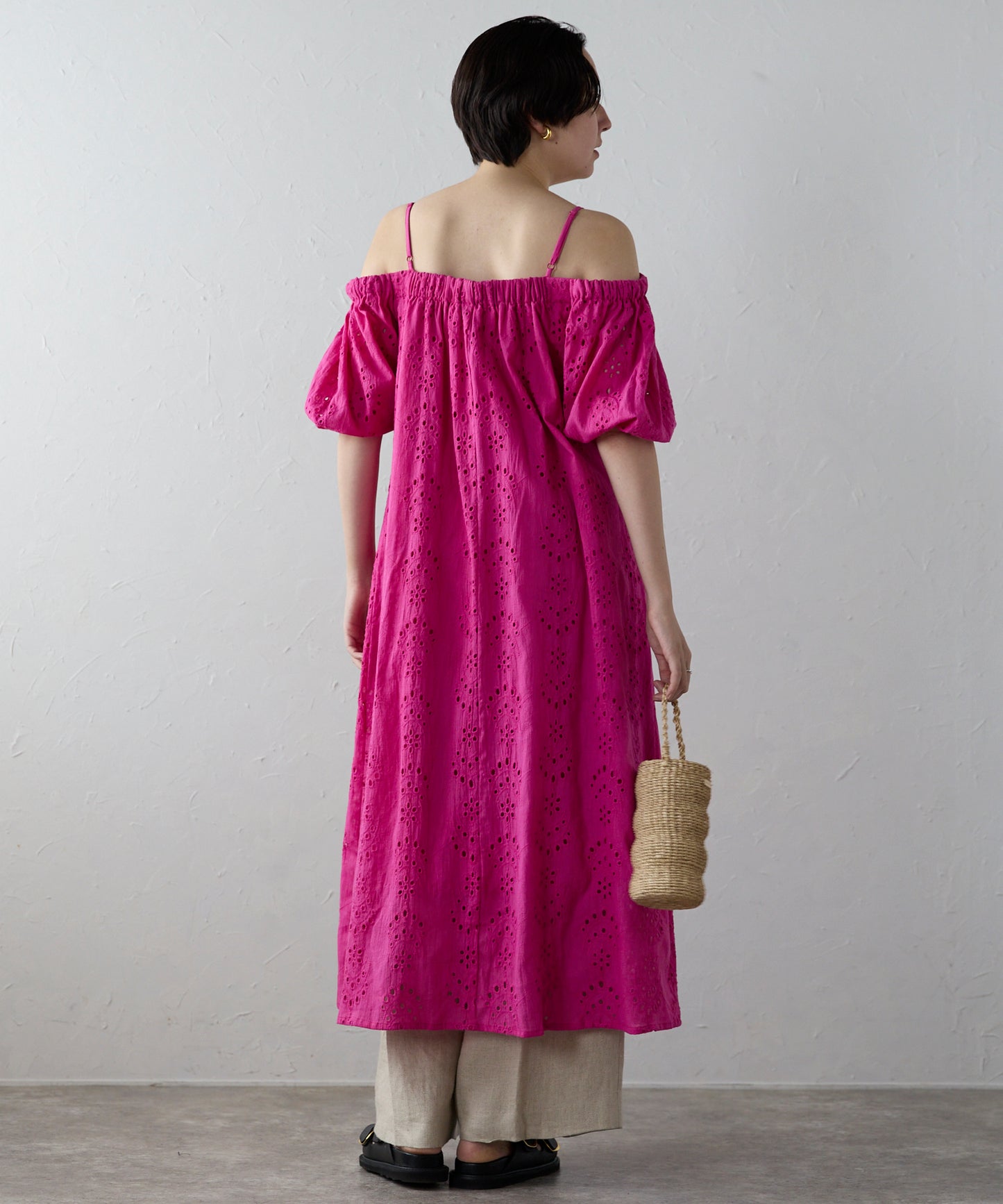 Indian cut work off shoulder one-piece　インドカットワークオフショルワンピ