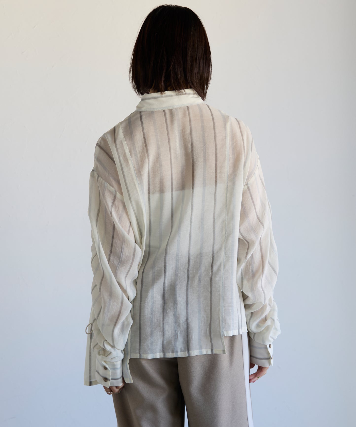Drawstring Sleeve Stripe Shirt　ドロストスリーブストライプシャツ