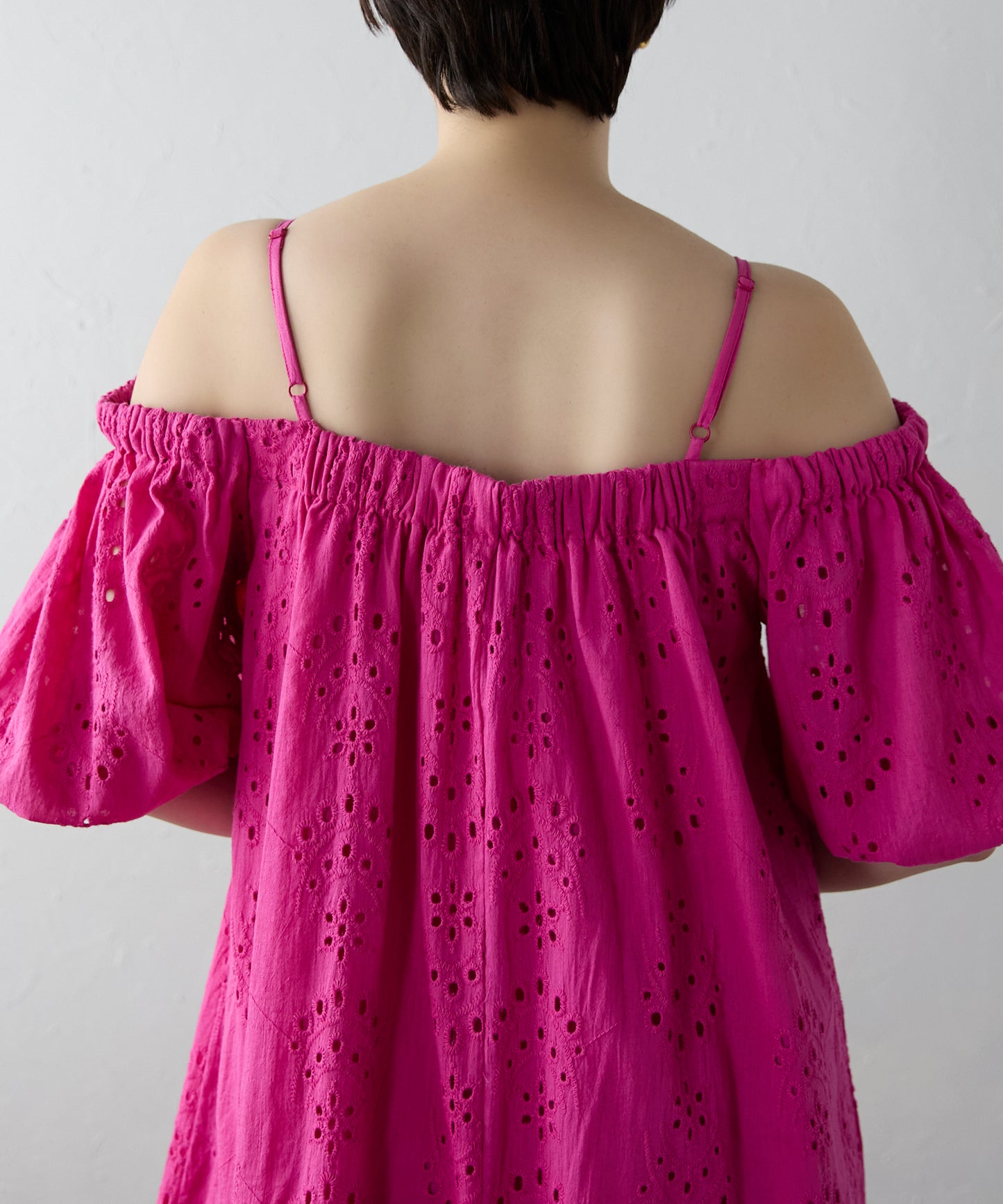 Indian cut work off shoulder one-piece　インドカットワークオフショルワンピ