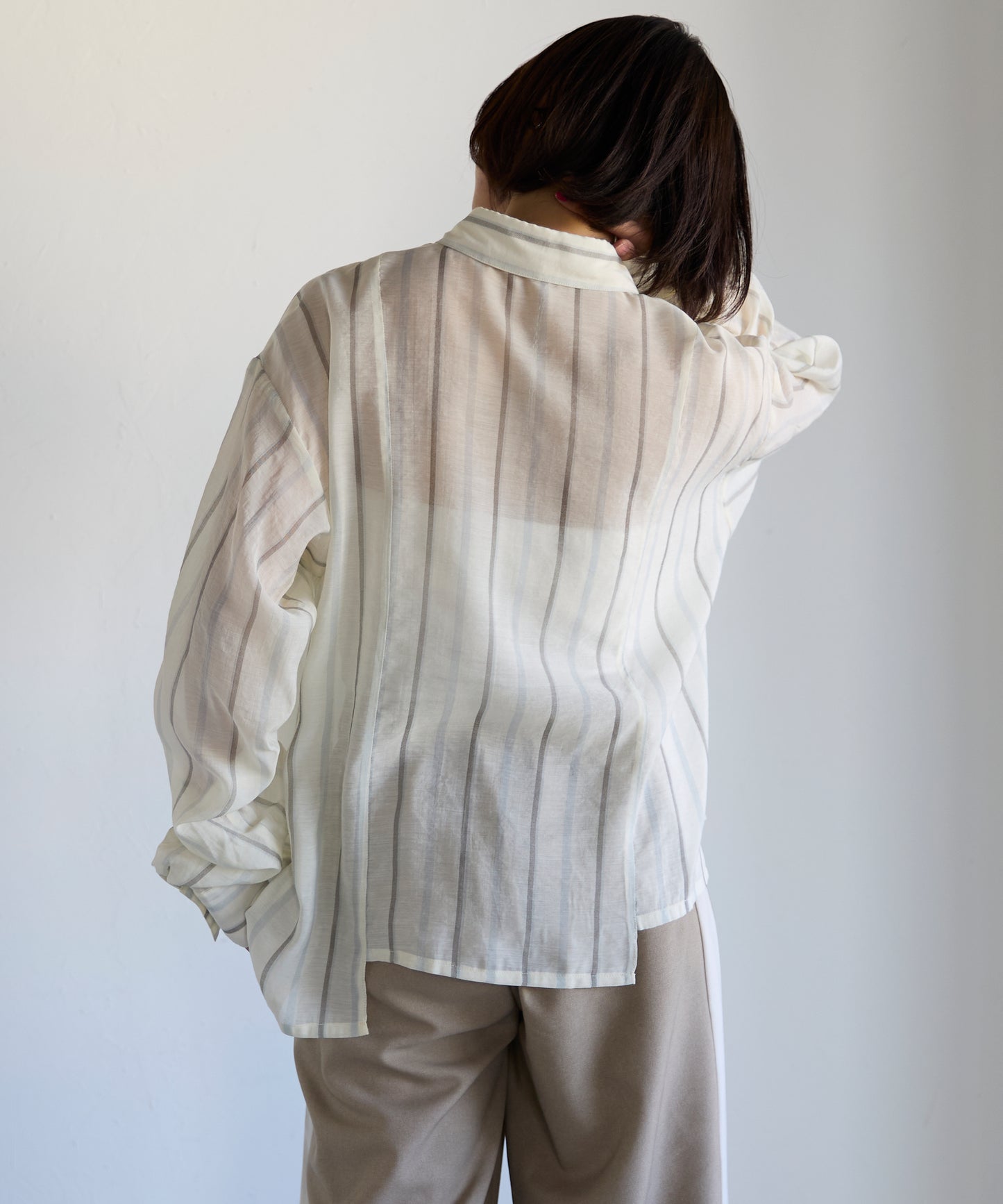 Drawstring Sleeve Stripe Shirt　ドロストスリーブストライプシャツ