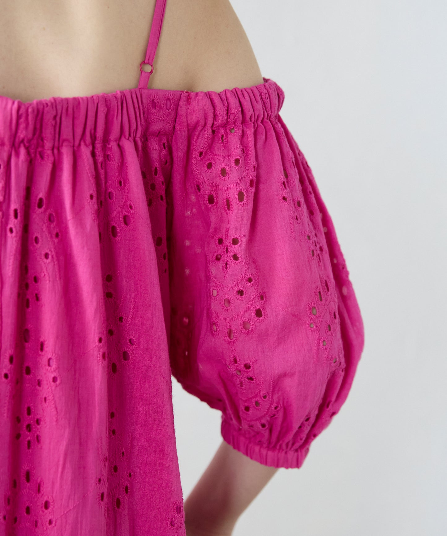 Indian cut work off shoulder one-piece　インドカットワークオフショルワンピ