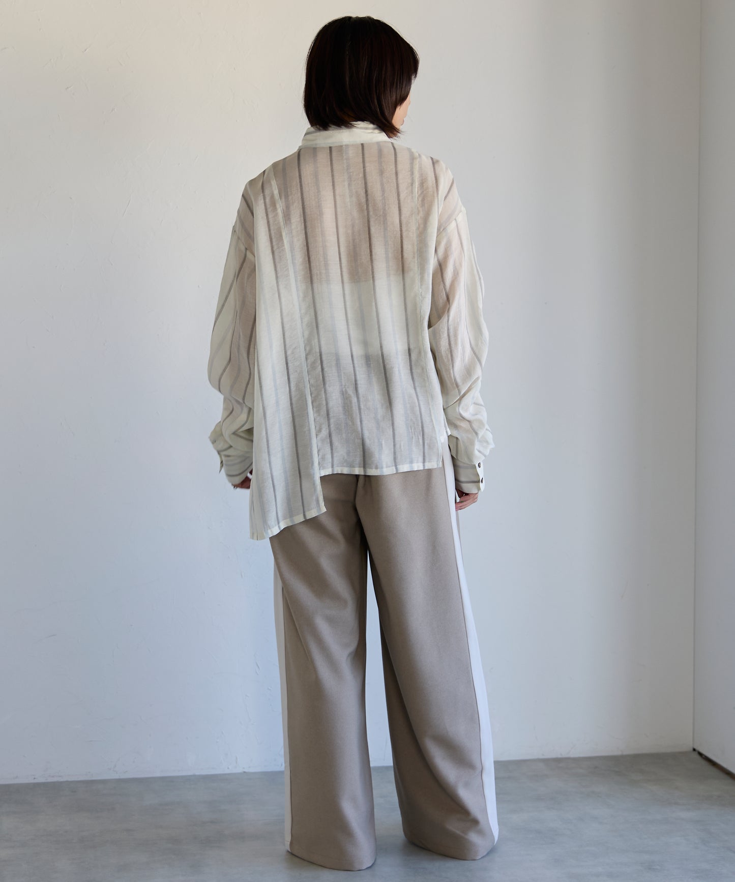 Drawstring Sleeve Stripe Shirt　ドロストスリーブストライプシャツ