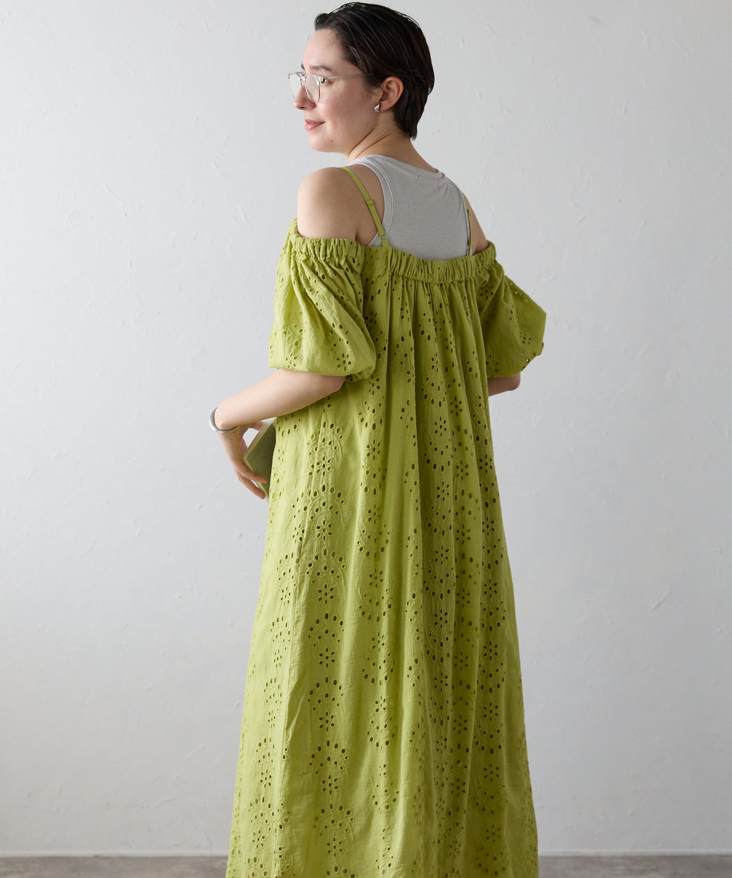 Indian cut work off shoulder one-piece　インドカットワークオフショルワンピ