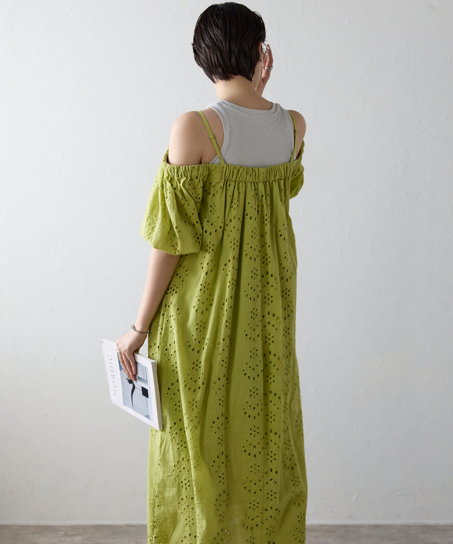 Indian cut work off shoulder one-piece　インドカットワークオフショルワンピ