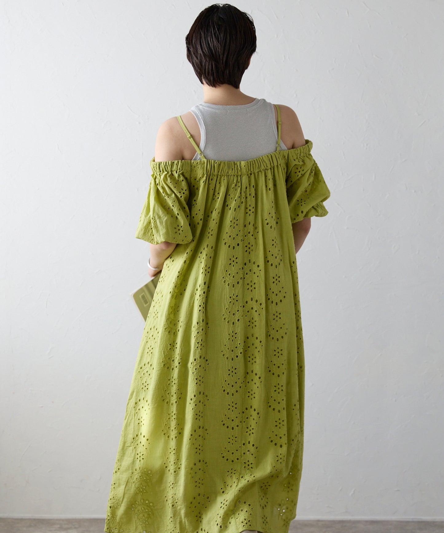 Indian cut work off shoulder one-piece　インドカットワークオフショルワンピ