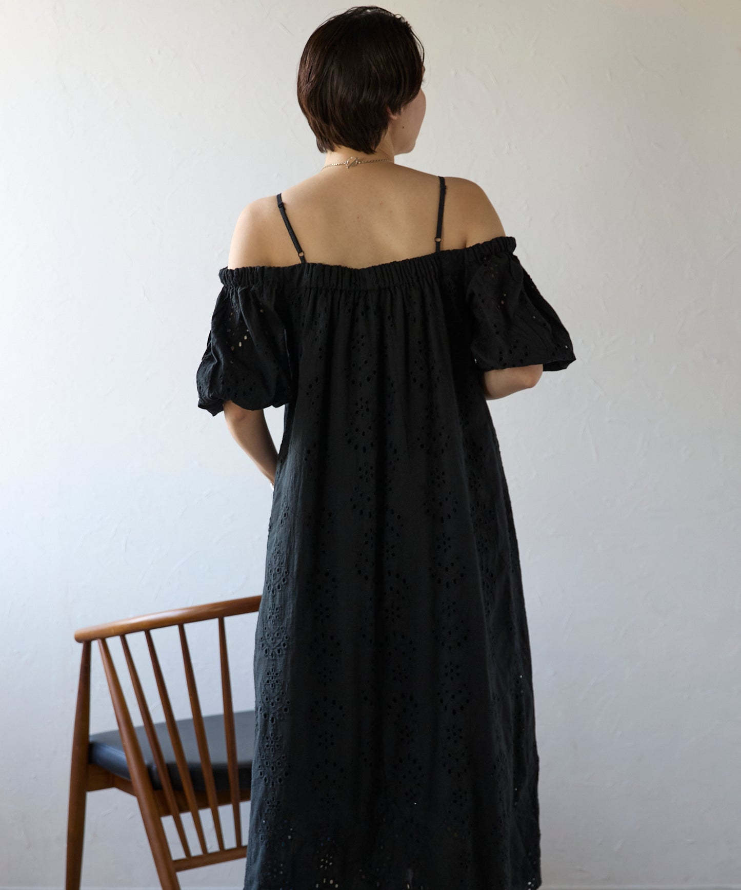 Indian cut work off shoulder one-piece　インドカットワークオフショルワンピ