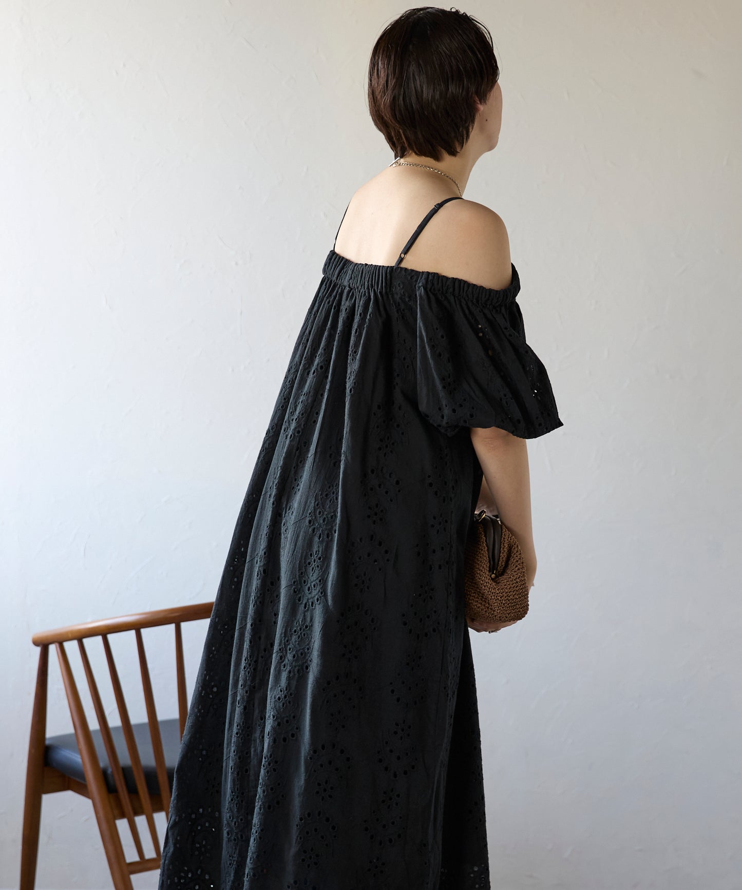 Indian cut work off shoulder one-piece　インドカットワークオフショルワンピ