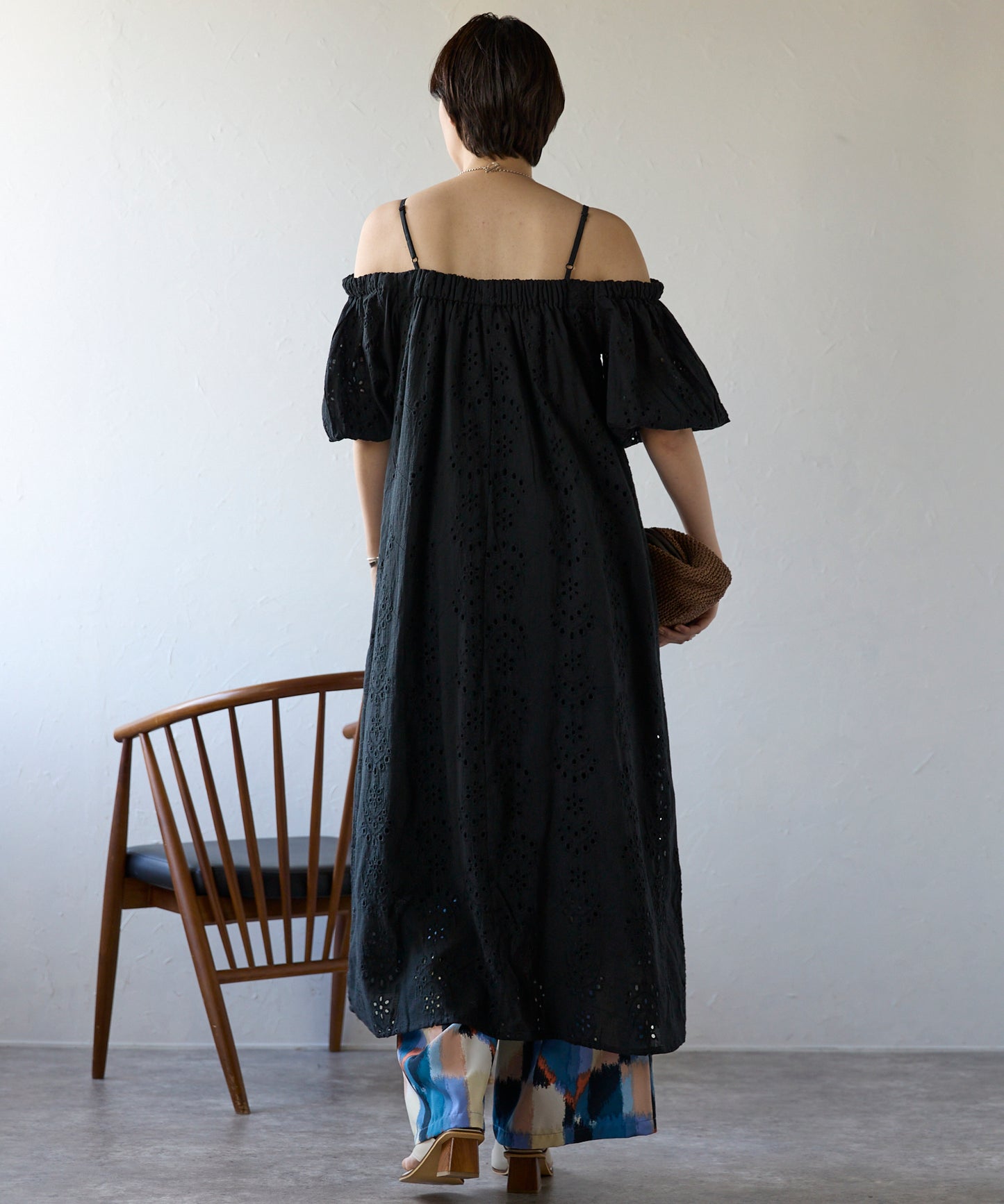 Indian cut work off shoulder one-piece　インドカットワークオフショルワンピ