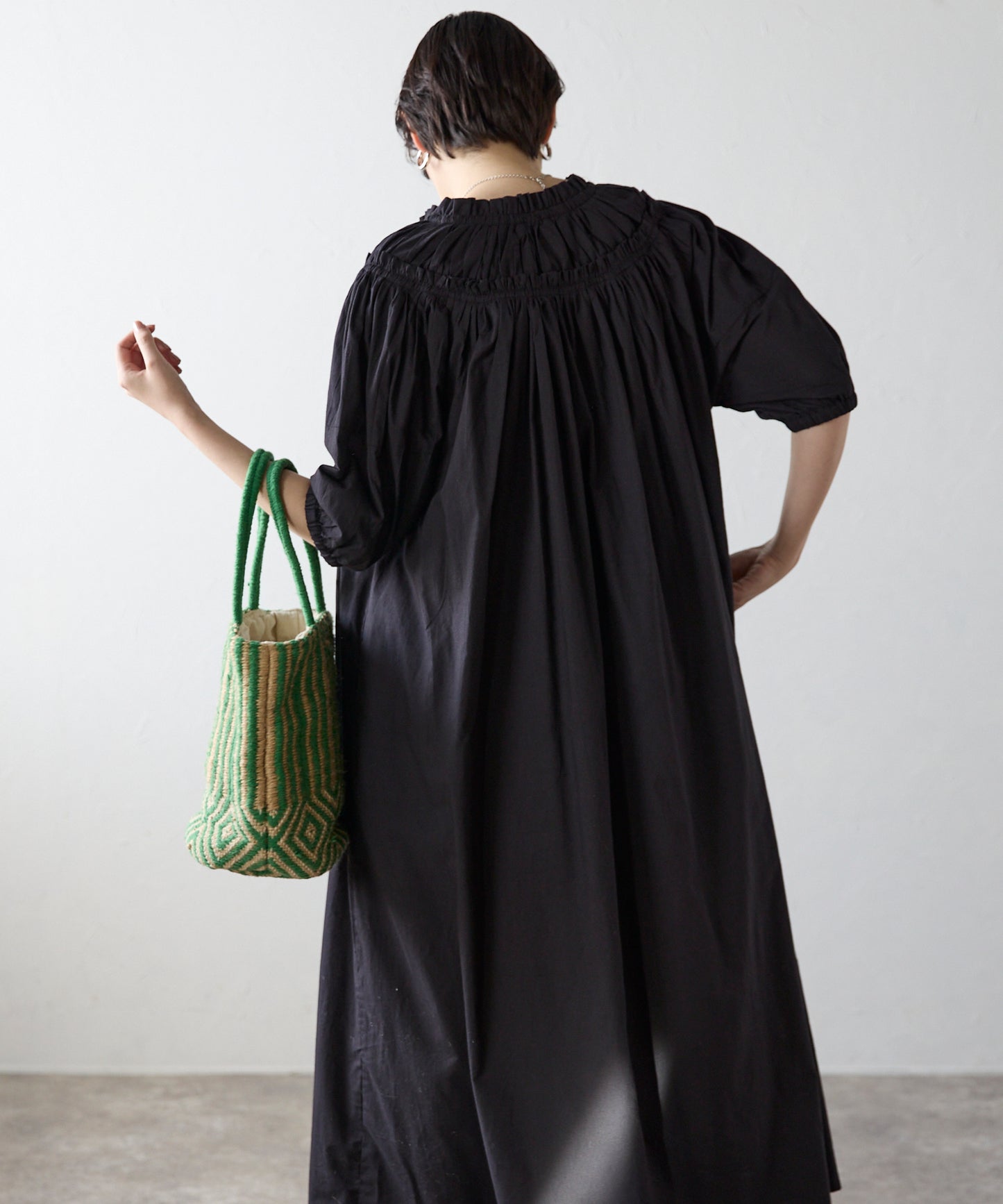 Indian cambric neck gather frill one-piece　インドキャンブリックネックギャザーフリルワンピ
