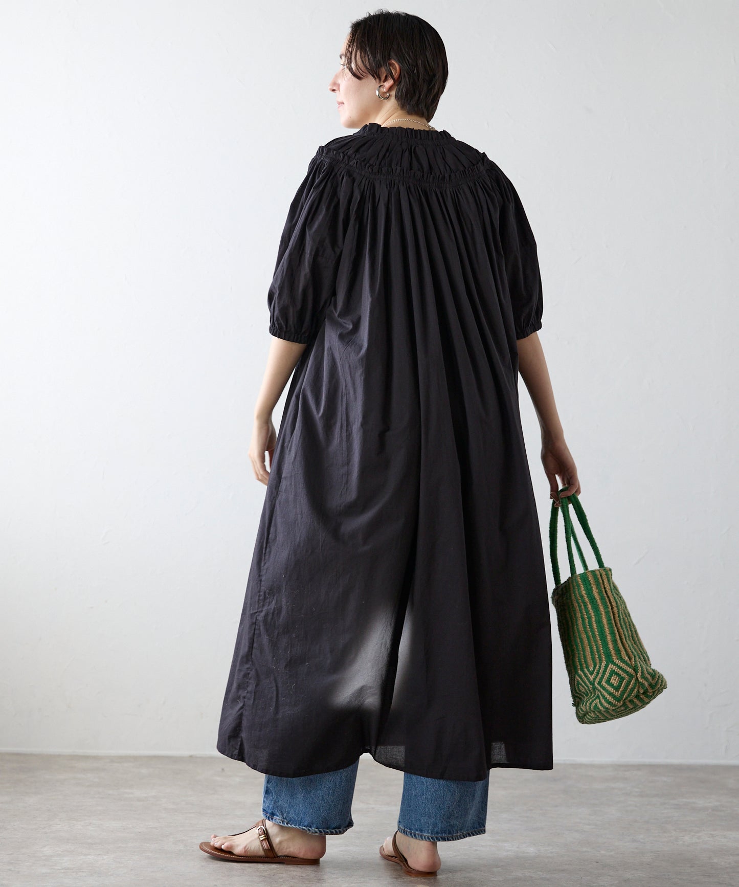 Indian cambric neck gather frill one-piece　インドキャンブリックネックギャザーフリルワンピ