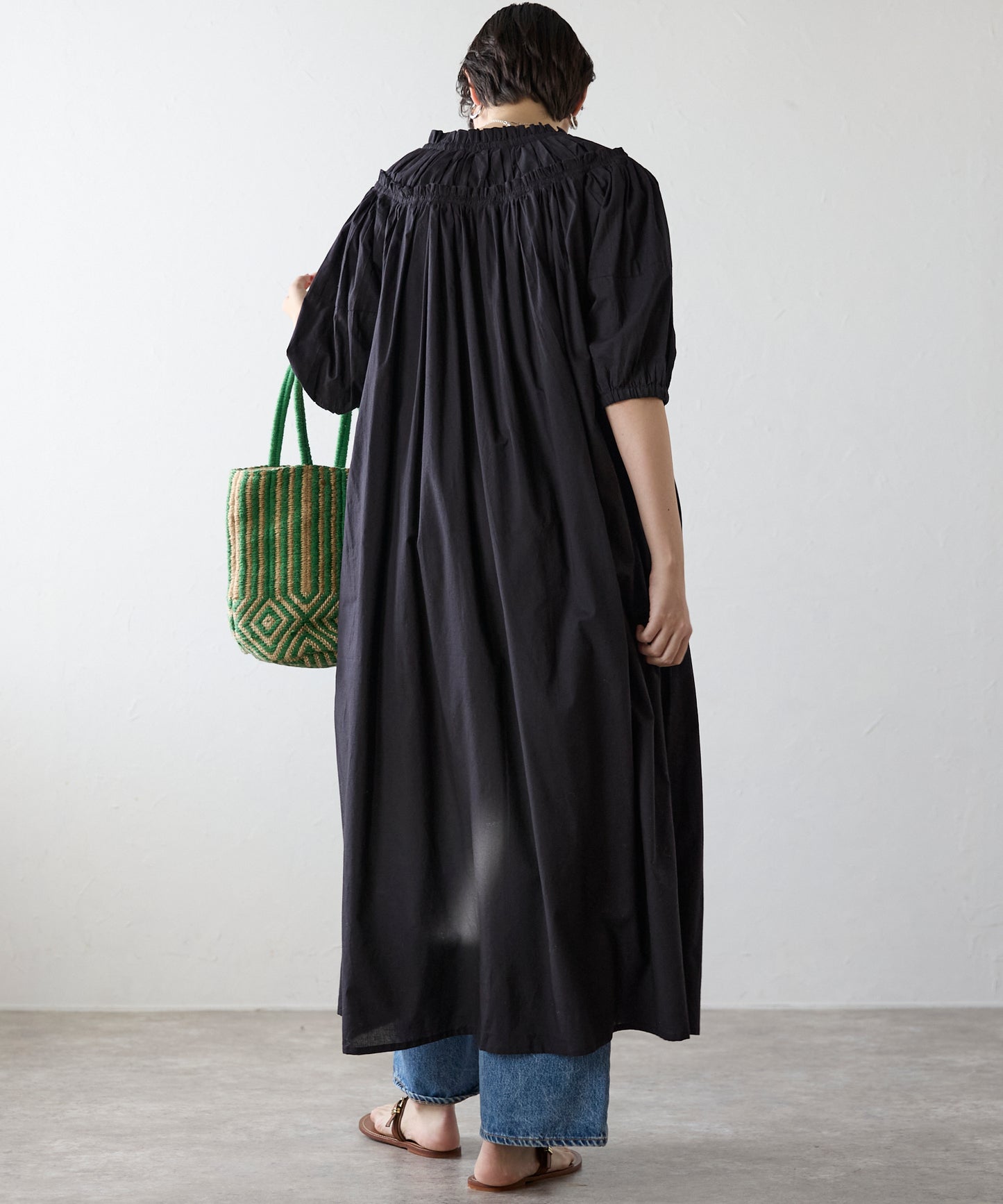 Indian cambric neck gather frill one-piece　インドキャンブリックネックギャザーフリルワンピ