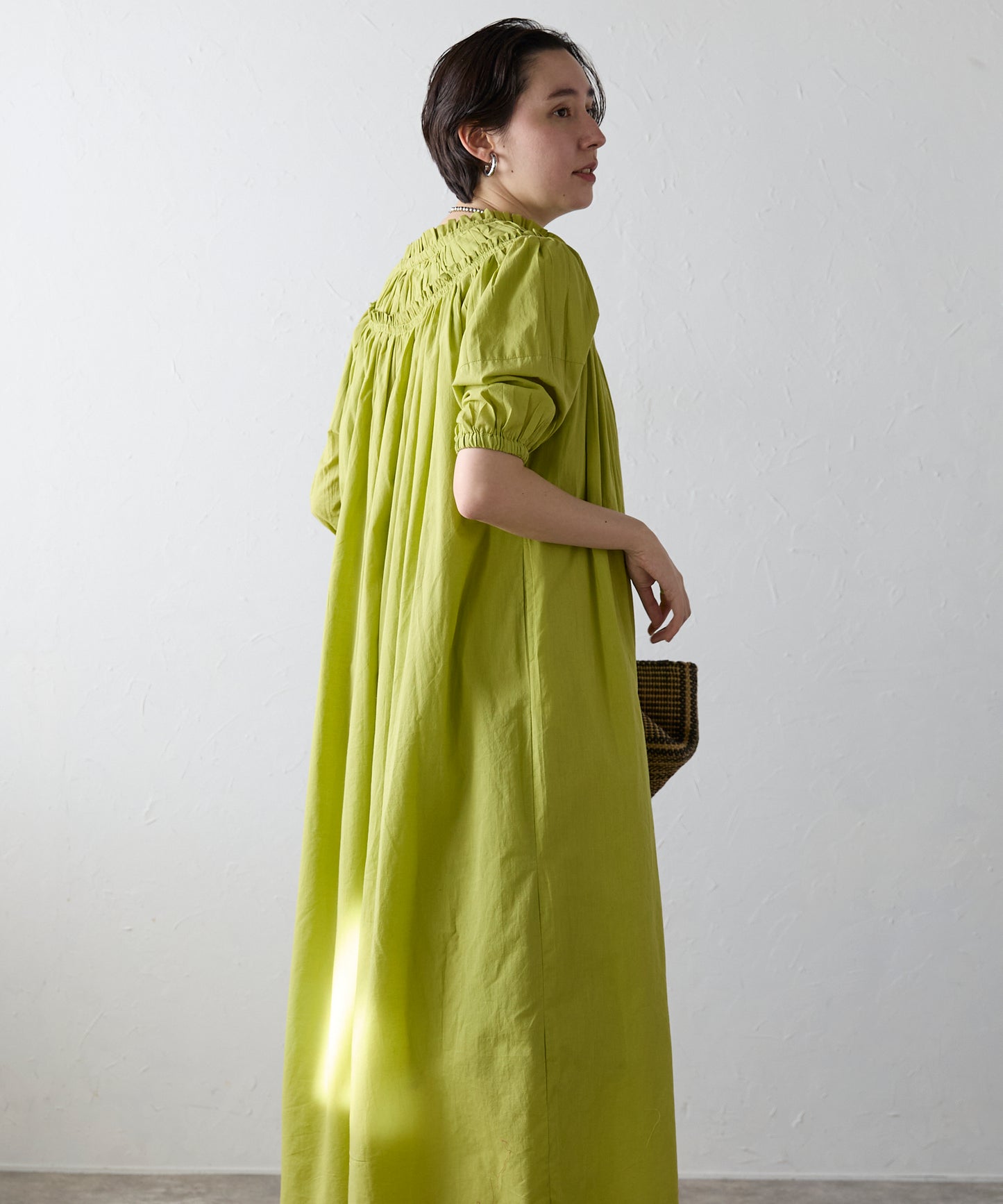 Indian cambric neck gather frill one-piece　インドキャンブリックネックギャザーフリルワンピ