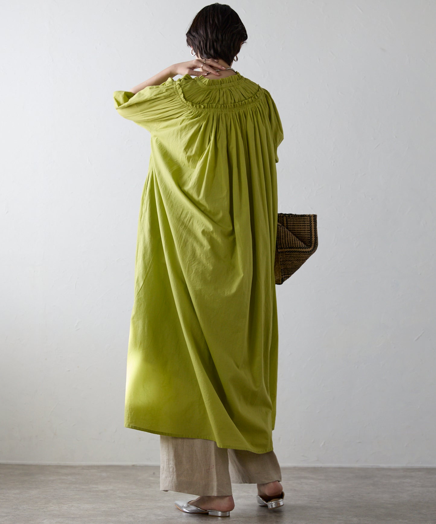 Indian cambric neck gather frill one-piece　インドキャンブリックネックギャザーフリルワンピ