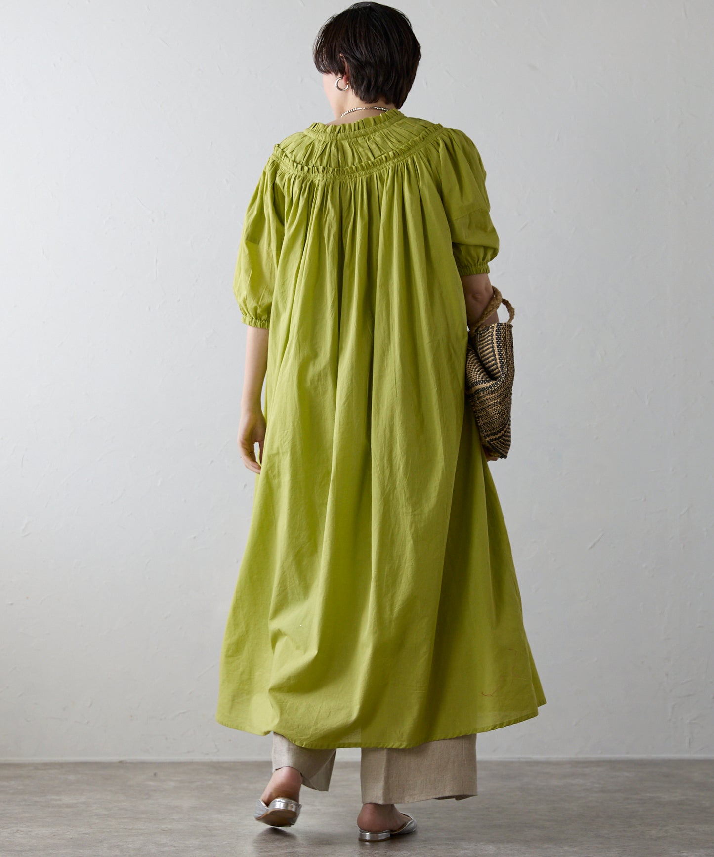 Indian cambric neck gather frill one-piece　インドキャンブリックネックギャザーフリルワンピ