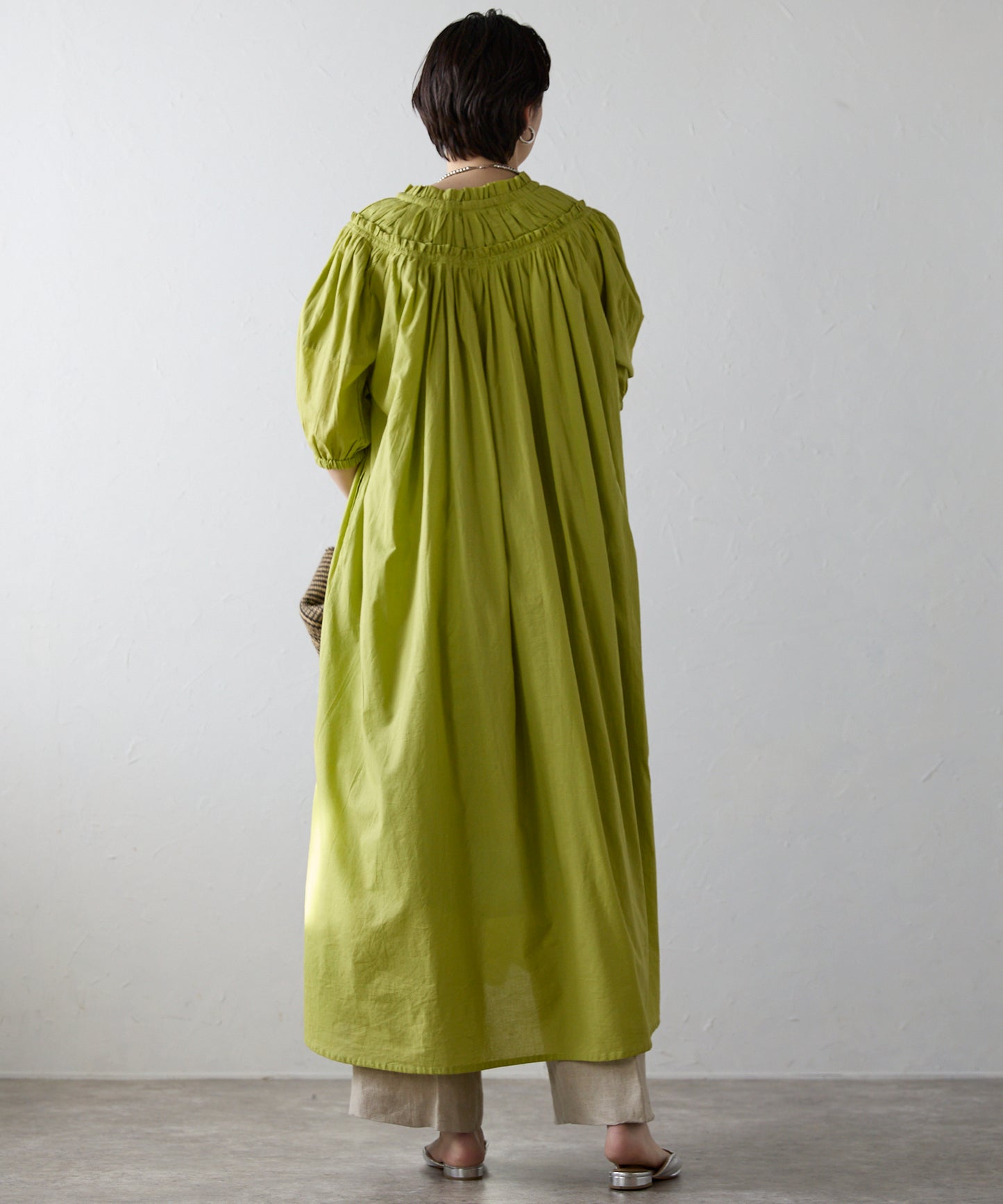 Indian cambric neck gather frill one-piece　インドキャンブリックネックギャザーフリルワンピ