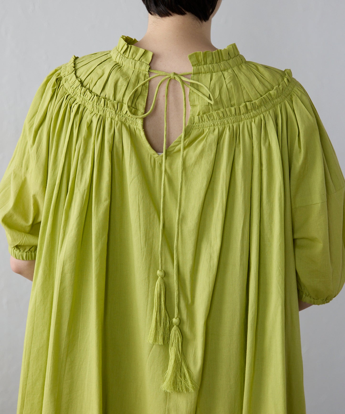 Indian cambric neck gather frill one-piece　インドキャンブリックネックギャザーフリルワンピ
