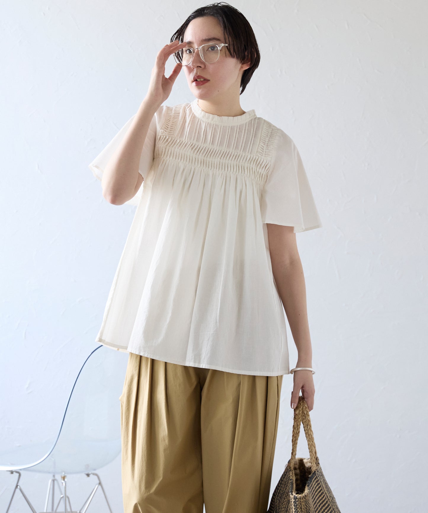 India cambric pintuck blouse インドキャンブリックピンタックブラウス