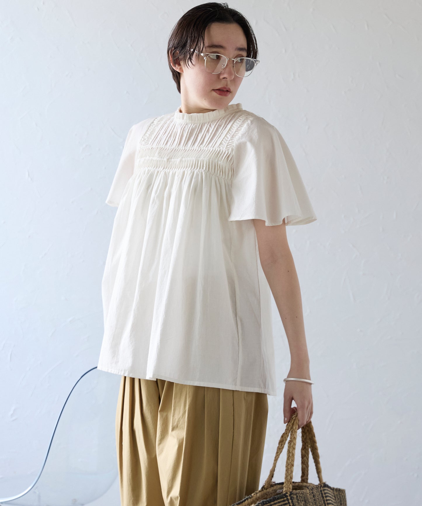 India cambric pintuck blouse インドキャンブリックピンタックブラウス