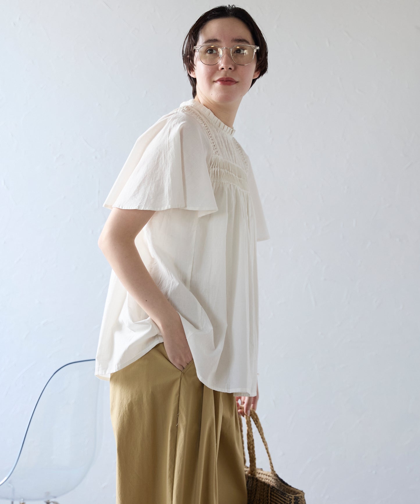 India cambric pintuck blouse インドキャンブリックピンタックブラウス