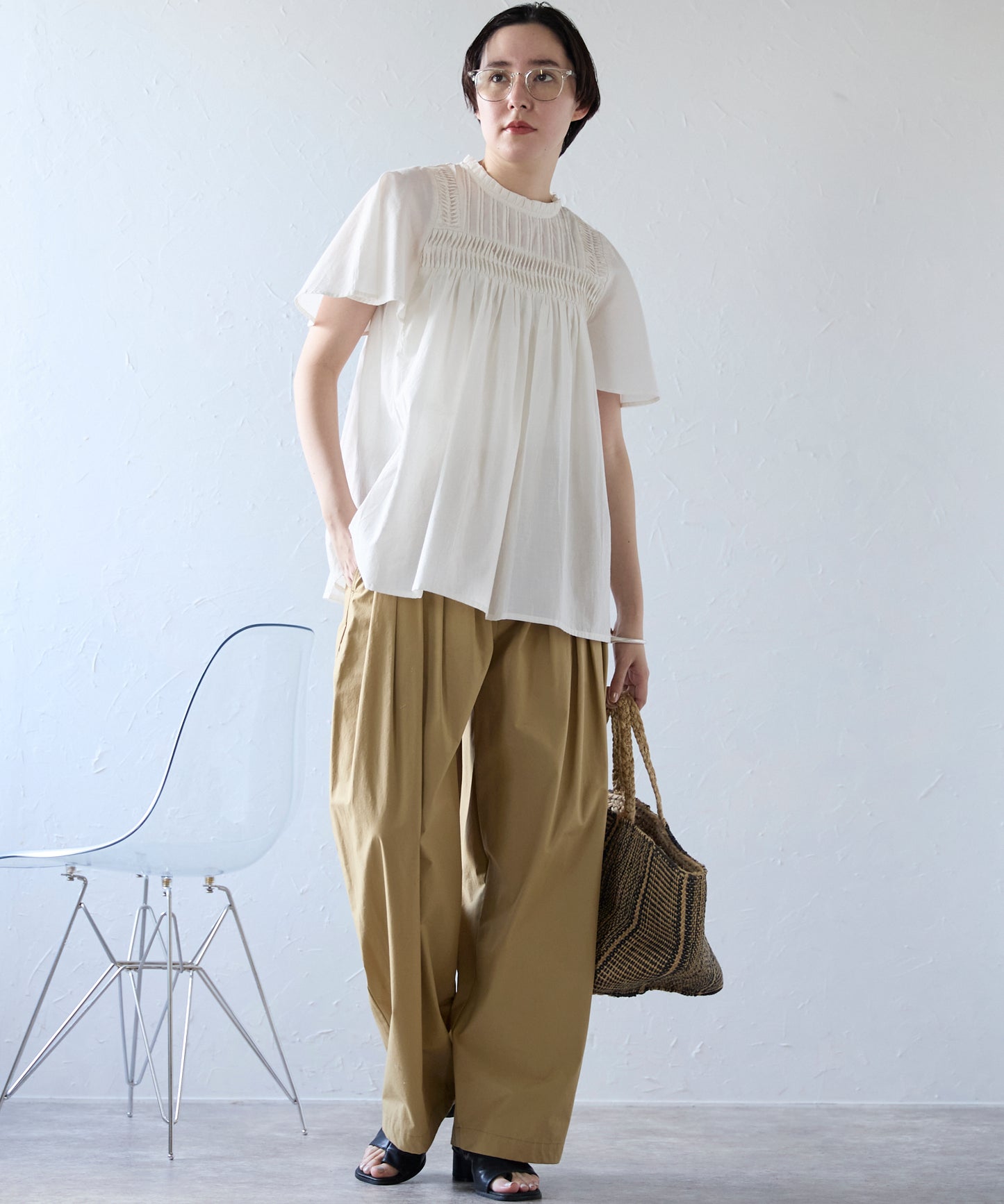 India cambric pintuck blouse インドキャンブリックピンタックブラウス