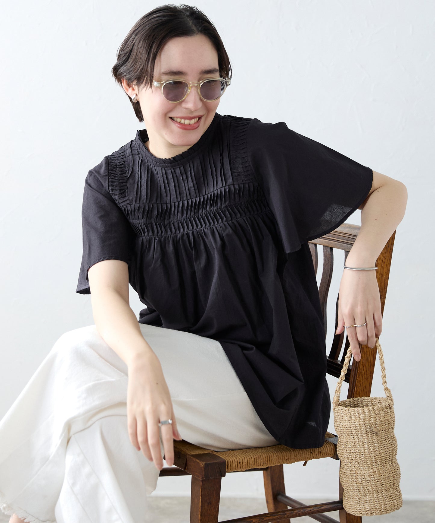 India cambric pintuck blouse インドキャンブリックピンタックブラウス