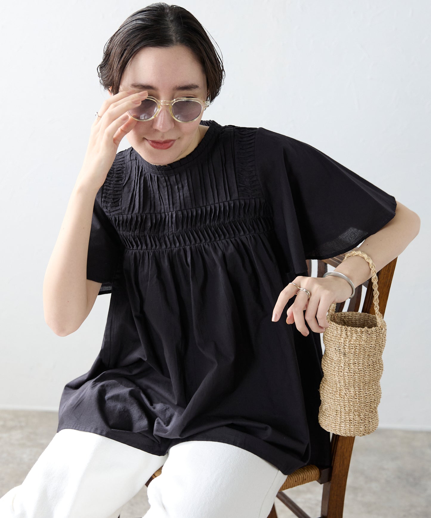 India cambric pintuck blouse インドキャンブリックピンタックブラウス