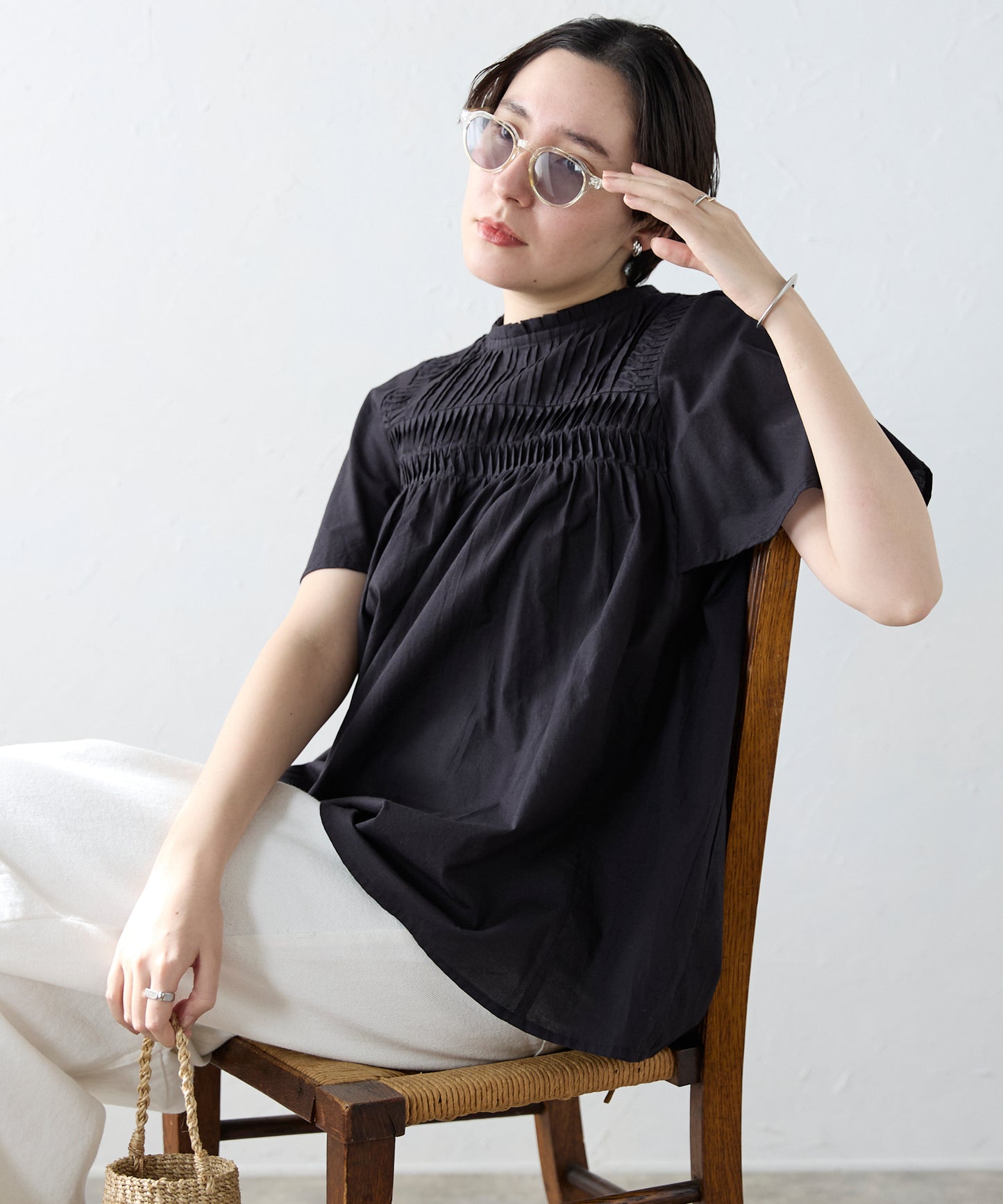 India cambric pintuck blouse インドキャンブリックピンタックブラウス