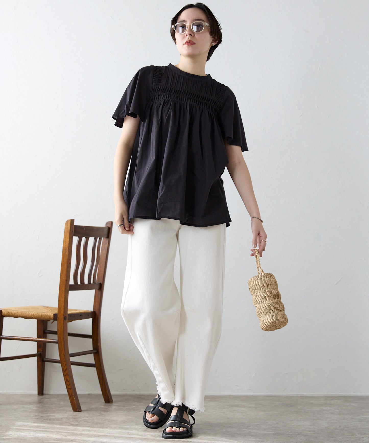 India cambric pintuck blouse インドキャンブリックピンタックブラウス