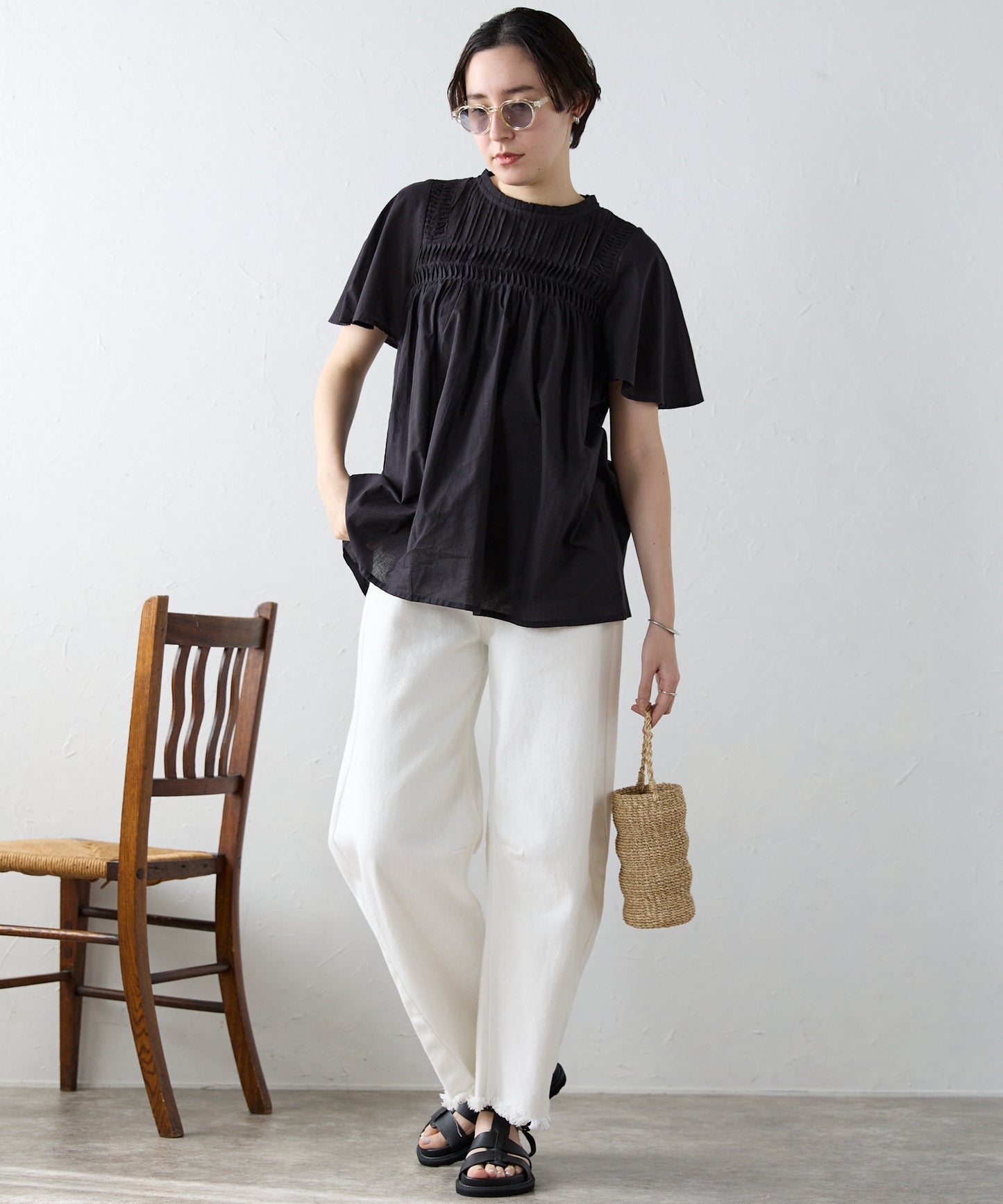 India cambric pintuck blouse インドキャンブリックピンタックブラウス