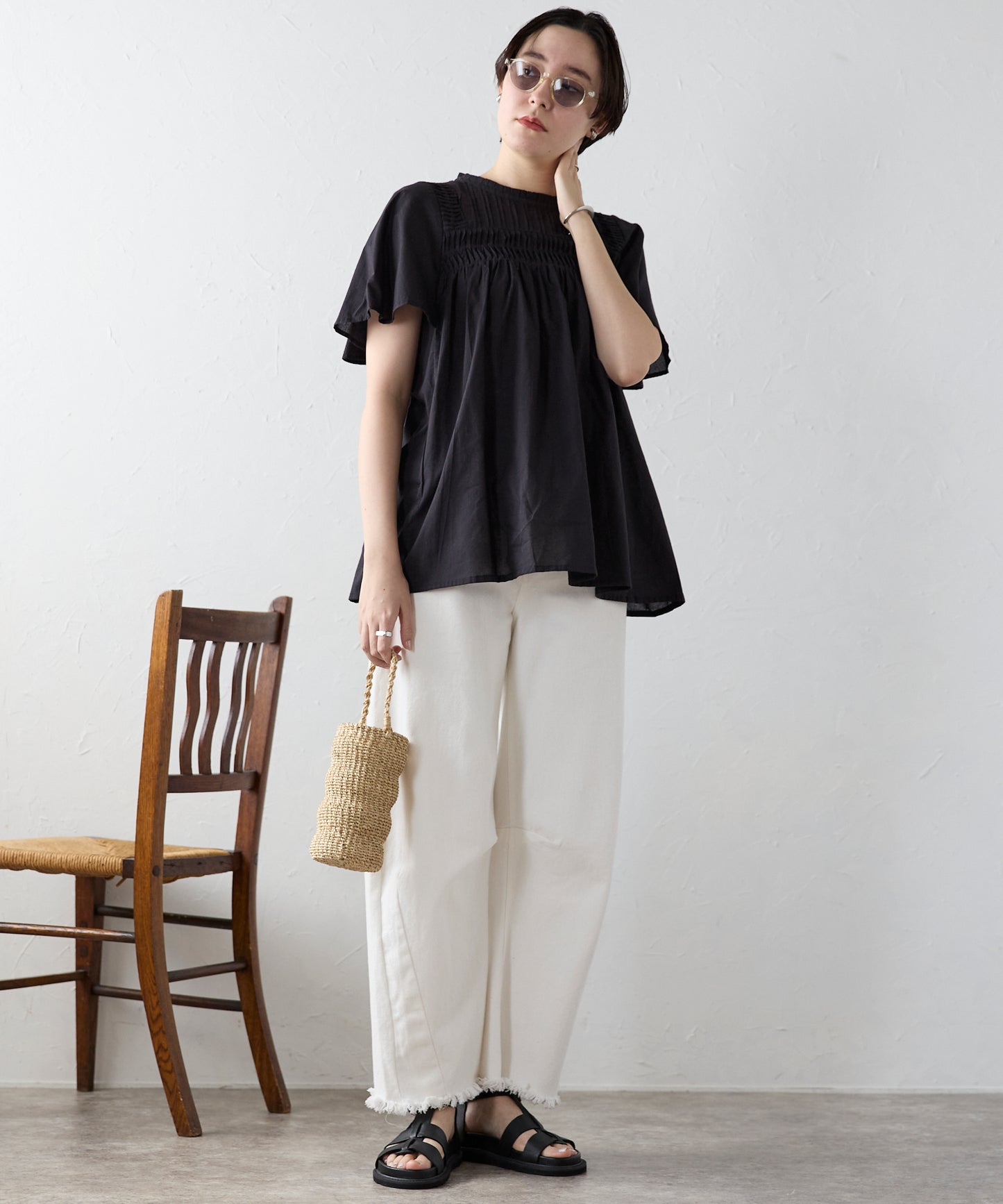 India cambric pintuck blouse インドキャンブリックピンタックブラウス