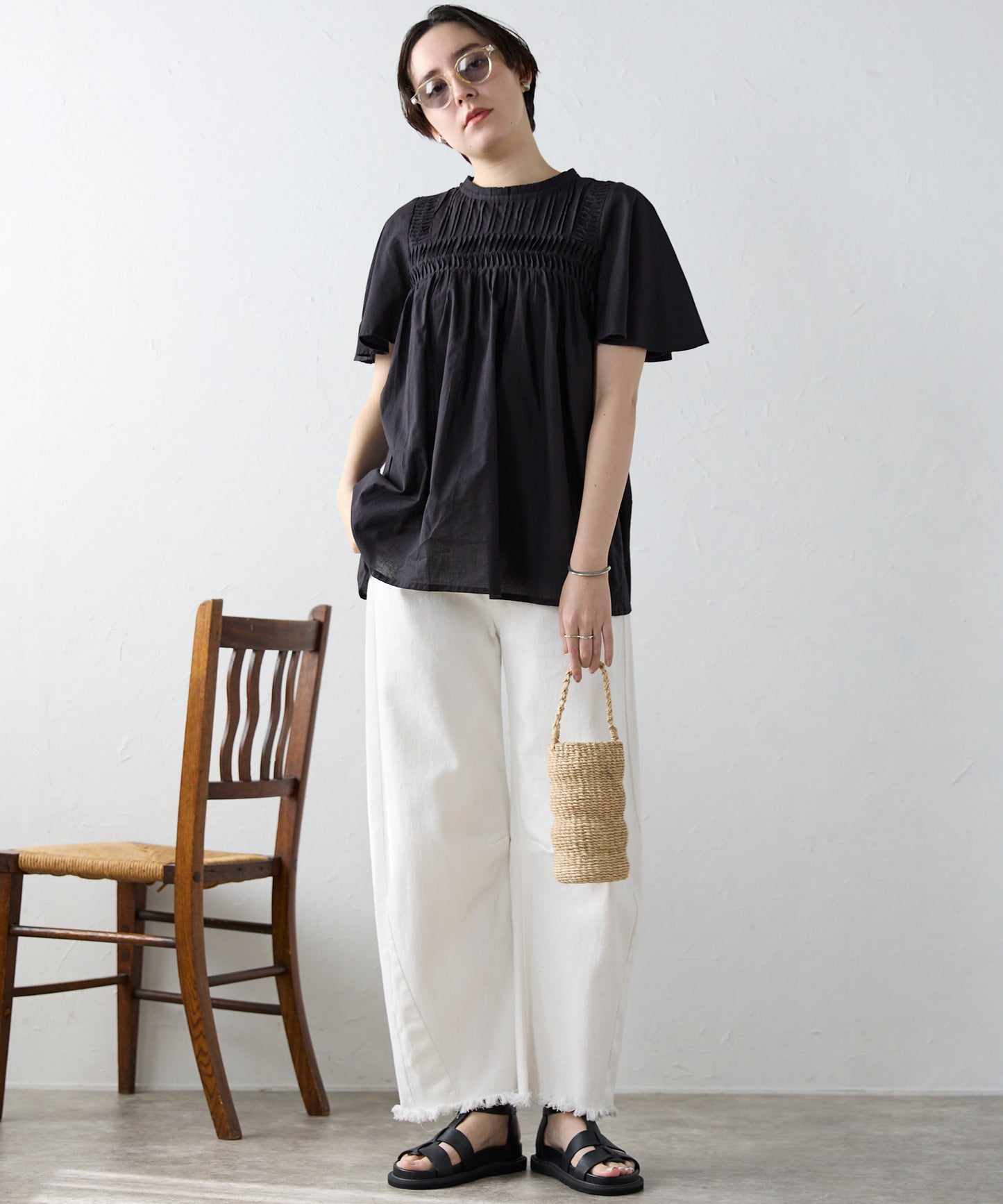 India cambric pintuck blouse インドキャンブリックピンタックブラウス