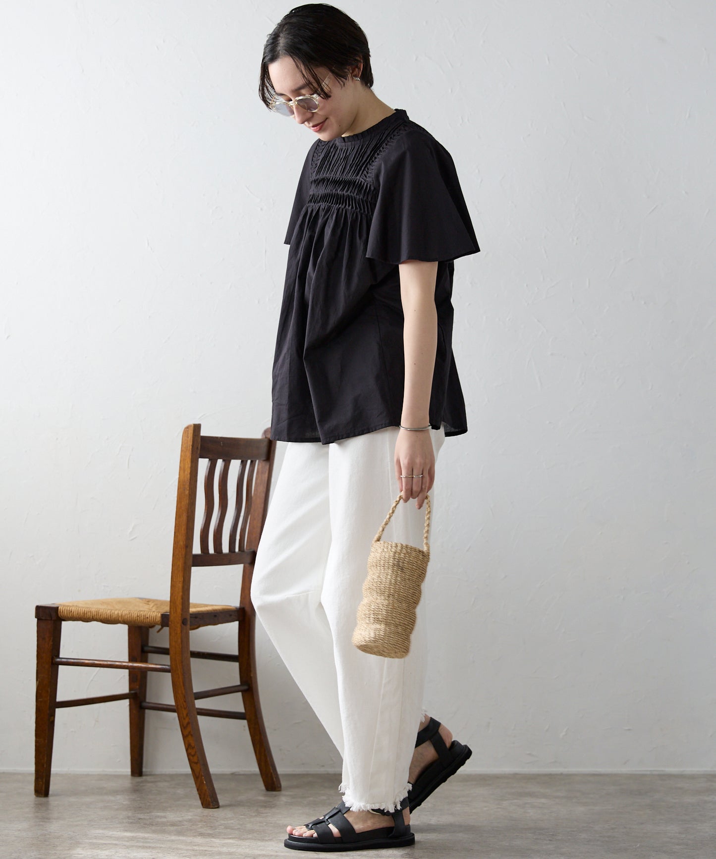 India cambric pintuck blouse インドキャンブリックピンタックブラウス