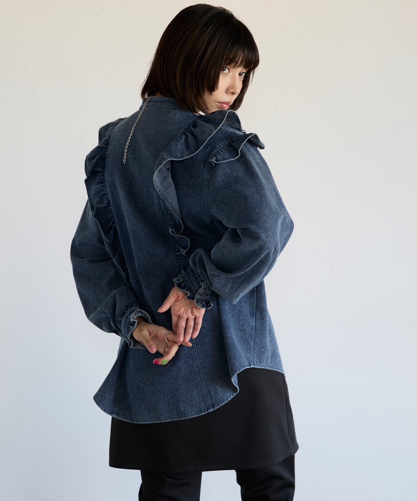 Frill Denim Shirt　フリルデニムシャツ