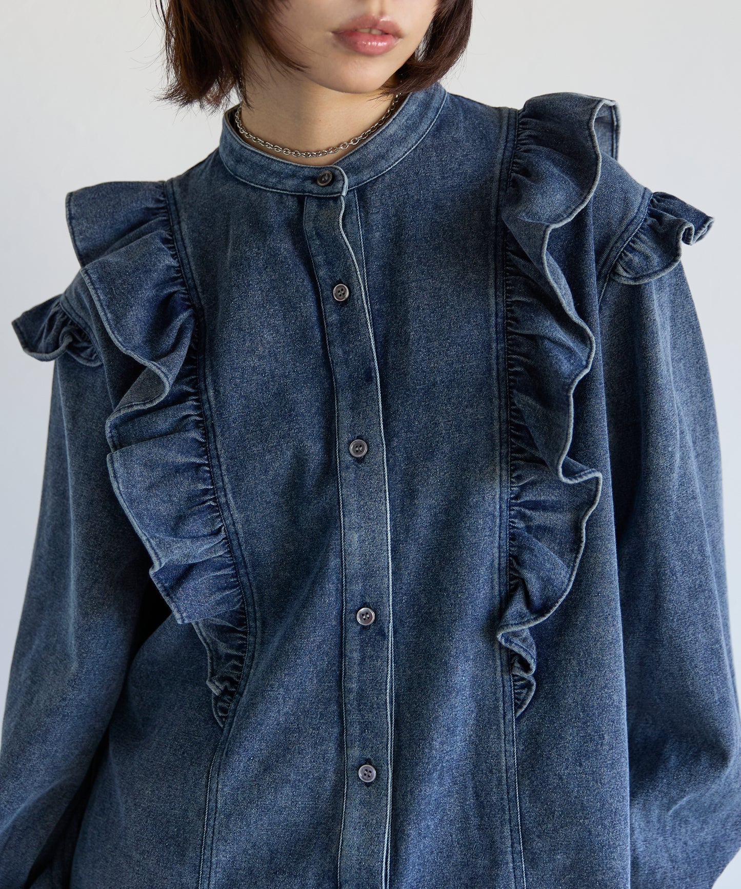 Frill Denim Shirt　フリルデニムシャツ