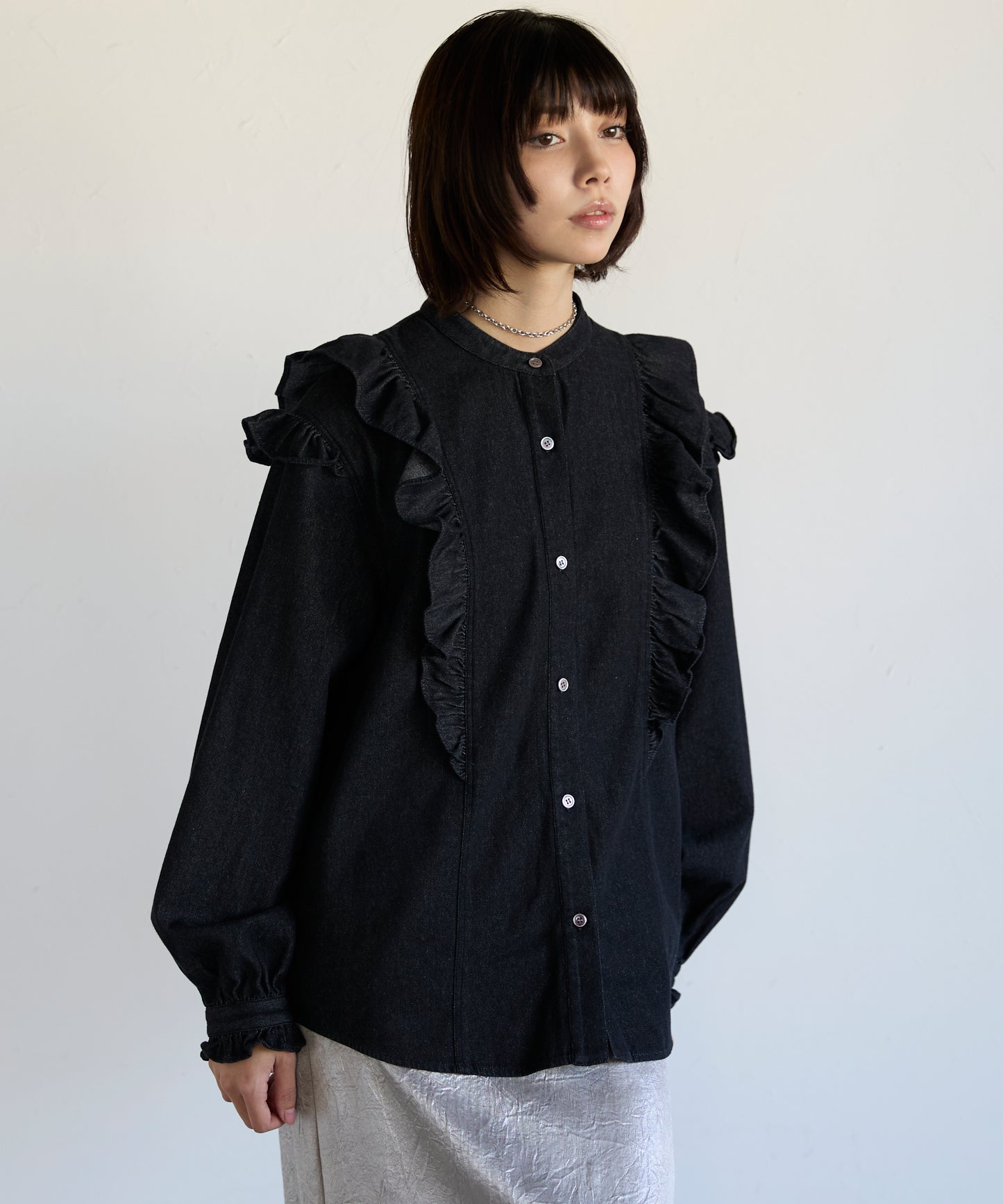 Frill Denim Shirt　フリルデニムシャツ
