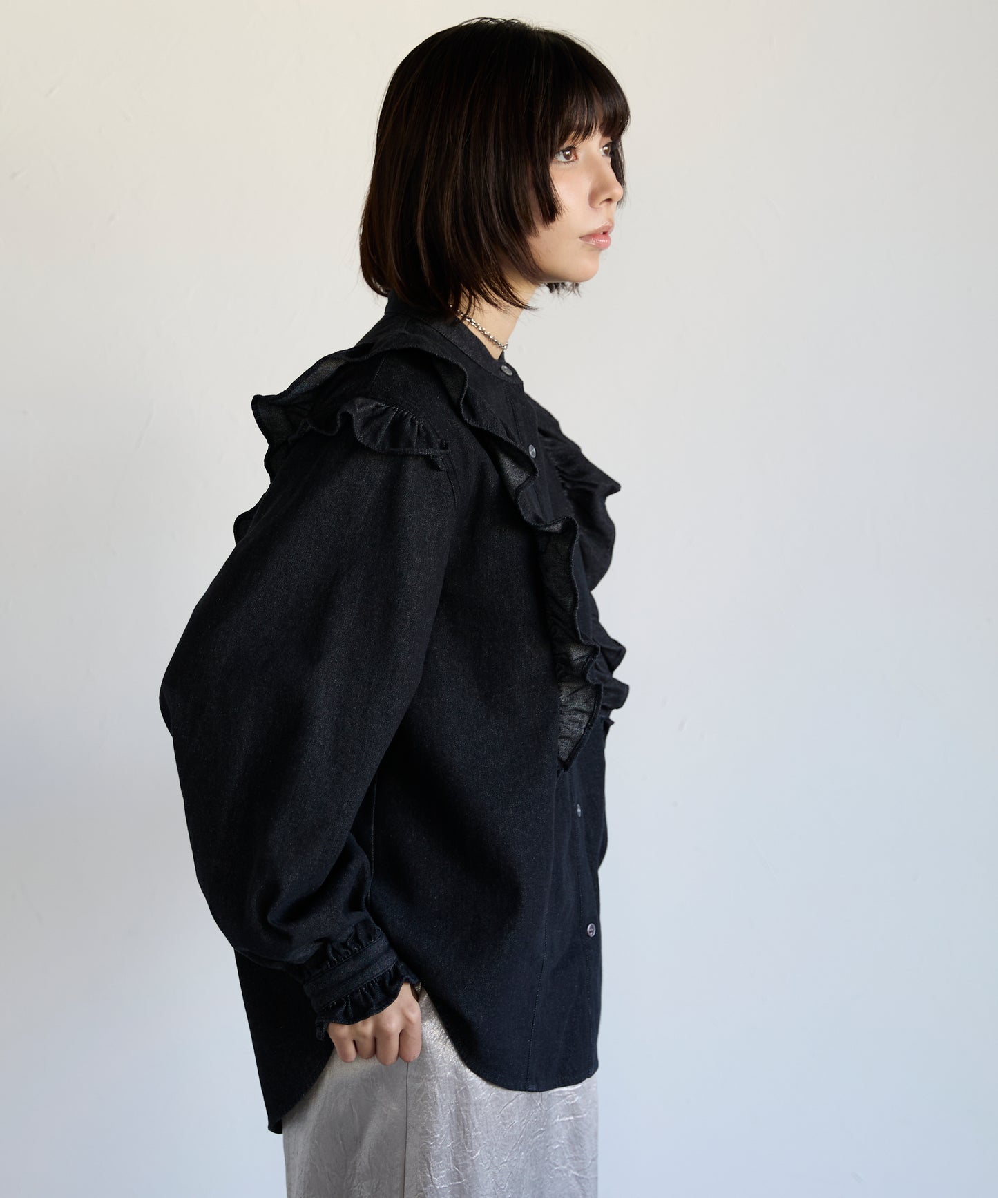 Frill Denim Shirt　フリルデニムシャツ