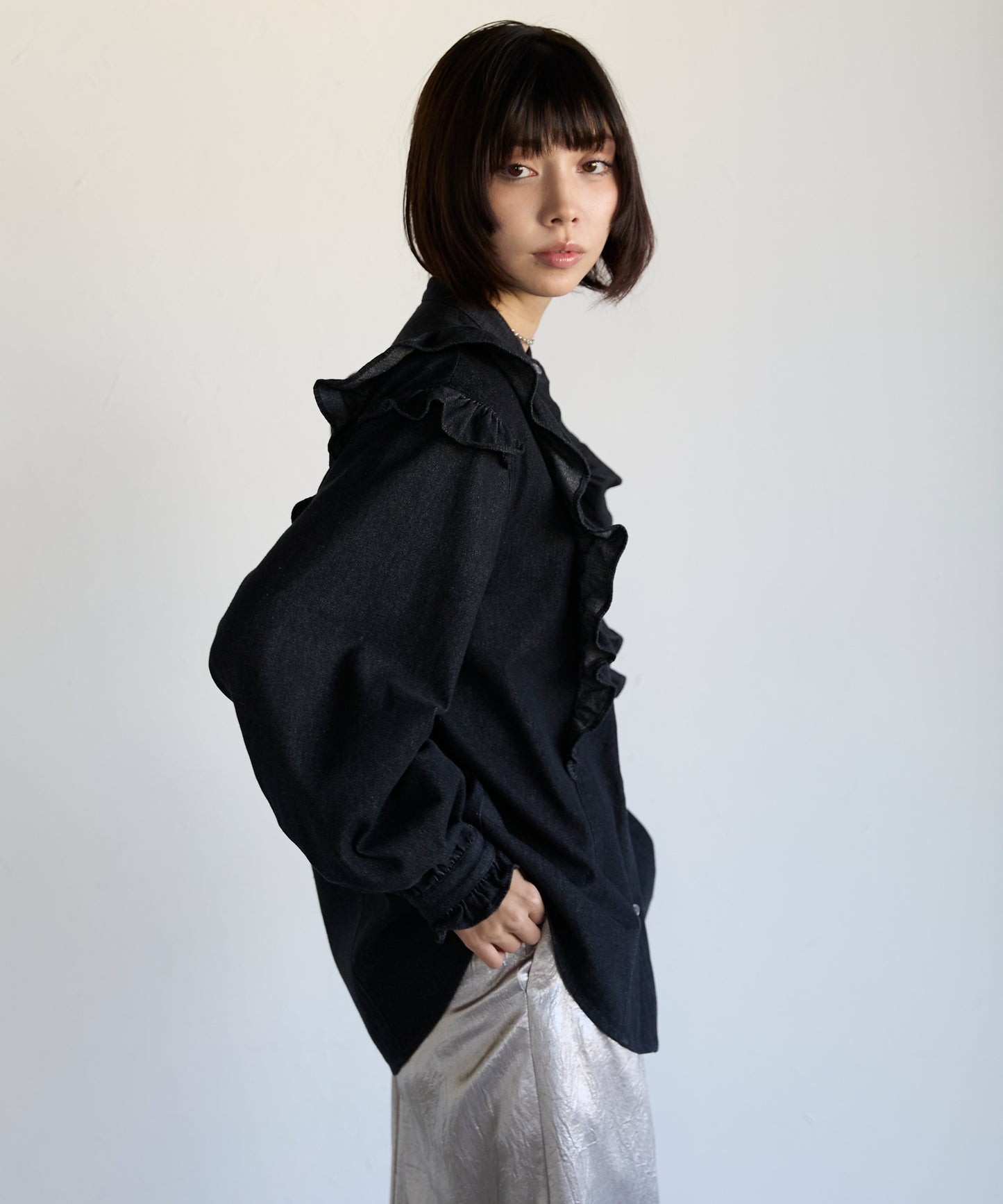 Frill Denim Shirt　フリルデニムシャツ