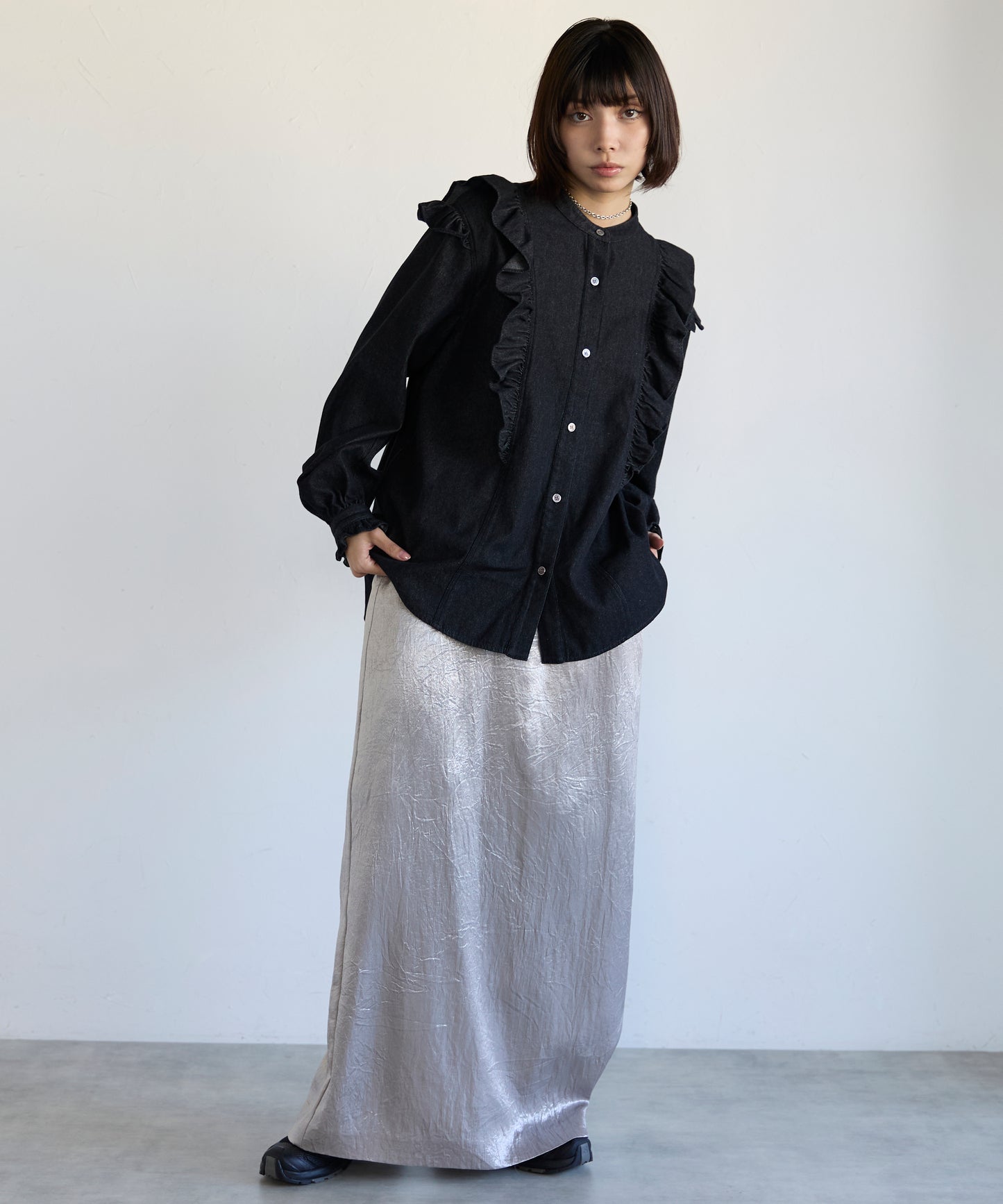 Frill Denim Shirt　フリルデニムシャツ