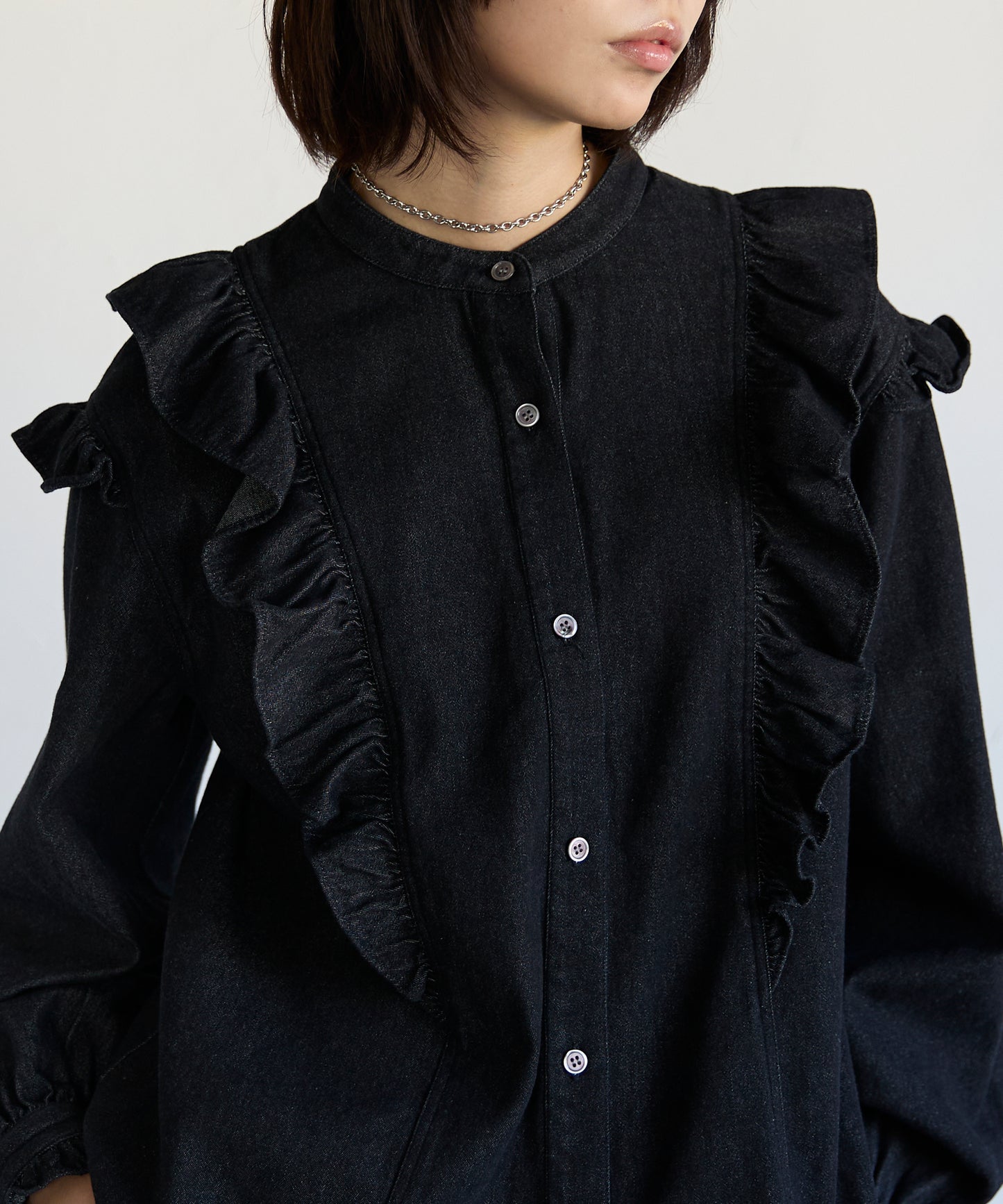 Frill Denim Shirt　フリルデニムシャツ