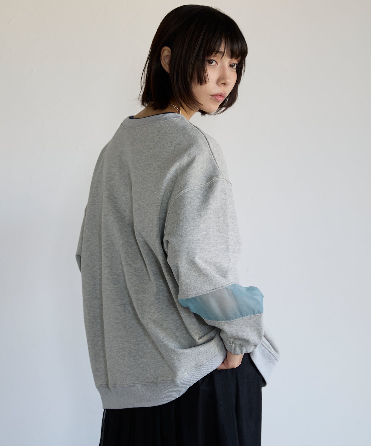 Sweatshirt with Sheer Sleeve Details　袖シアーディティールスウェット