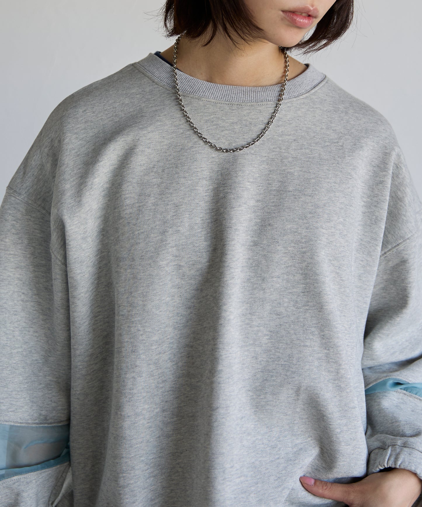 Sweatshirt with Sheer Sleeve Details　袖シアーディティールスウェット
