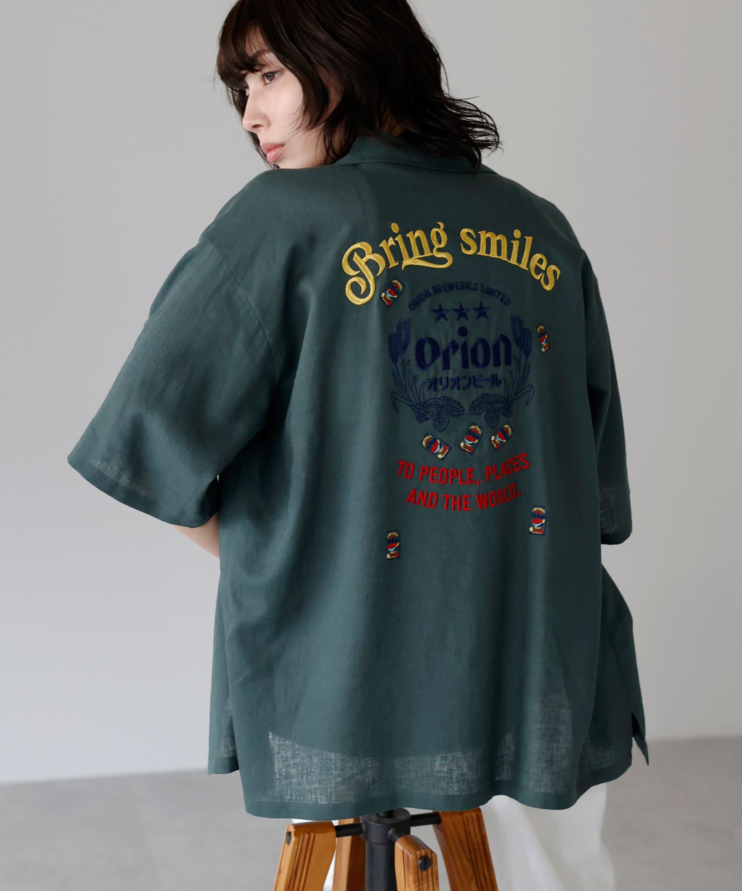 Orion Beer Embroidered Shirt　オリオンビール刺繍半袖開襟シャツ